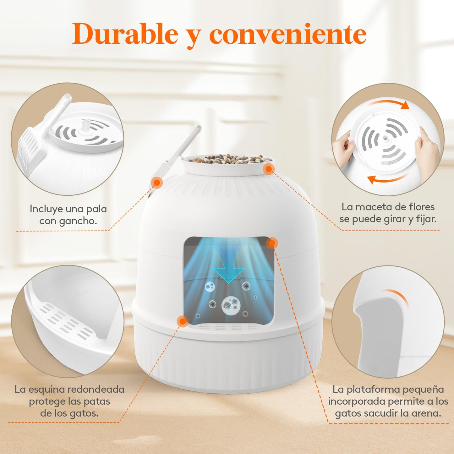 Lifewit Caja de Arena para Gatos con Plantas Ocultas, Plantas Artificiales y Caja de Arena Cerrada para Gatos, ventilación y Filtro de olores, fácil de Limpiar, Color Blanco