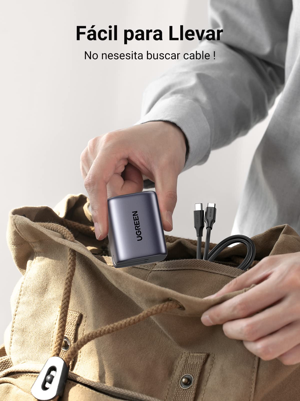 UGREEN Nexode 45W Cargador Tipo C GaN con Cable USB C 100W 1M, Gargador USB C 2 Puertos, Carga Rápida Cargador Portátil Compatible con Galaxy S25 S24 S23 Ultra, iPhone 15 14 Pro, MacBook Air, iPad Pro