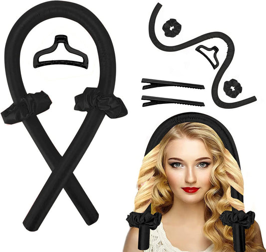 Rizos Sin Calor para Onda Natural, Rizadores de Cabello Sin Calor con Pinzas para el Cabello y Coletero para Cabello Largo, Kit de Herramientas para Peinar el Cabello de Seda Suave, Sin Daños, Sin Calor (Negro)