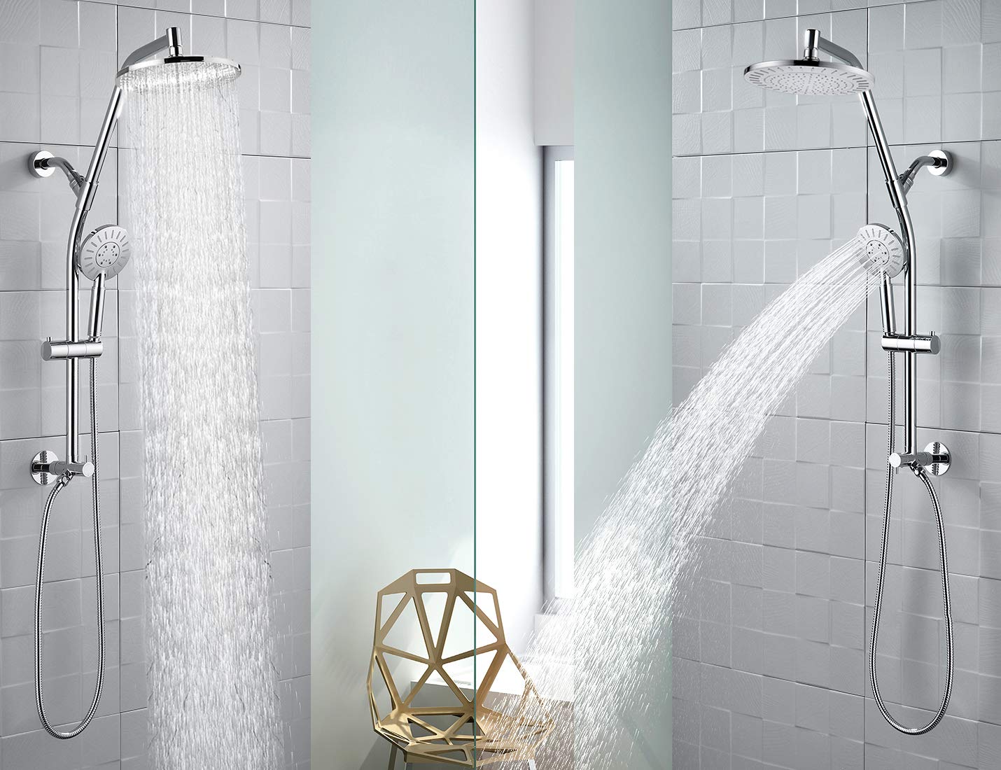 Juego de Ducha Combo Cromado Plateado con Deslizador Ajustable Sin Necesidad de Taladrar