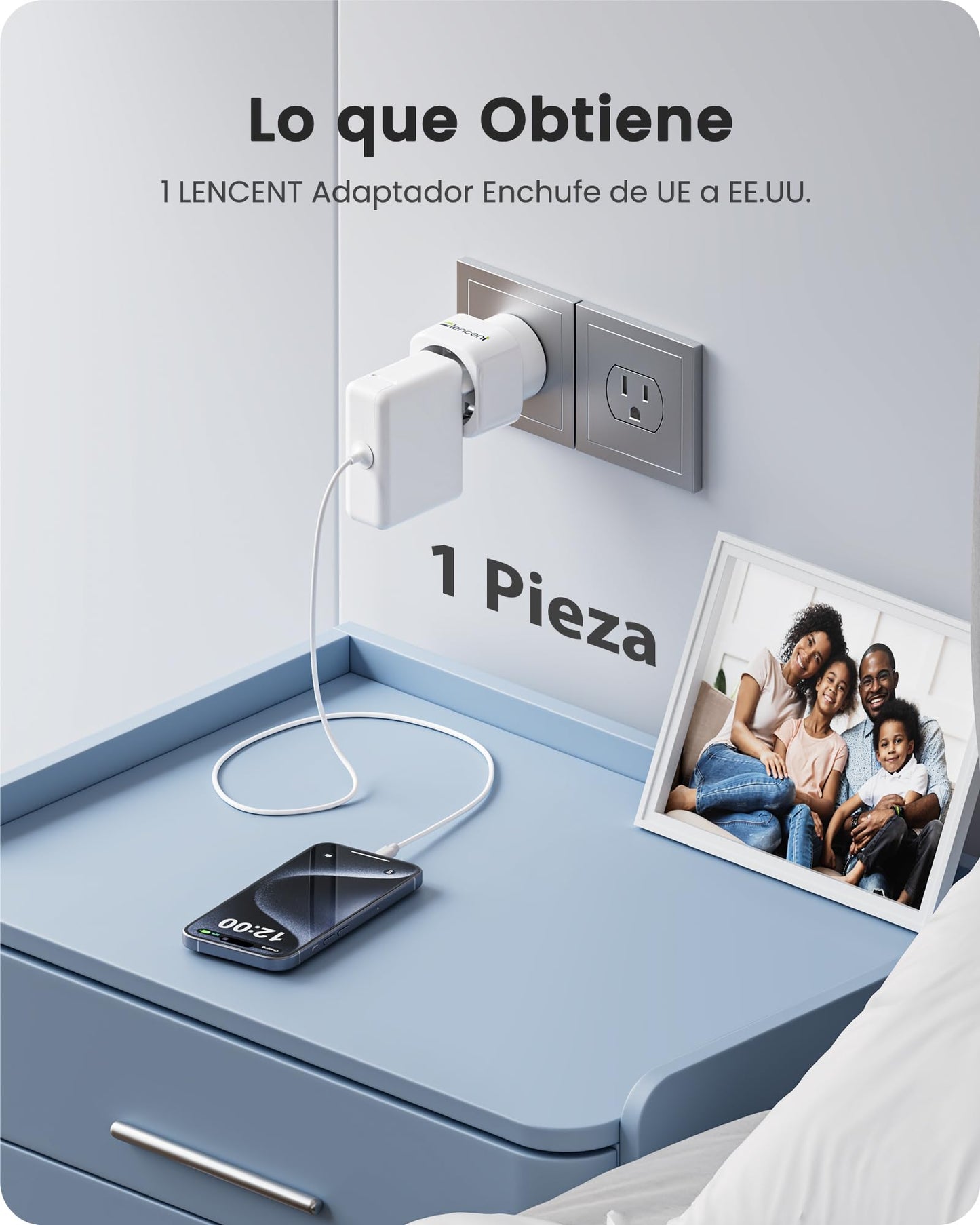 LENCENT Adaptador de Enchufe de Europa a EE.UU, Adaptador Europeo a Americano, Clavija Europea a Americana, Convertidor de Enchufe de Viaje de Europa a EE. UU. Mexico Colombia Canada, 1 Paquete