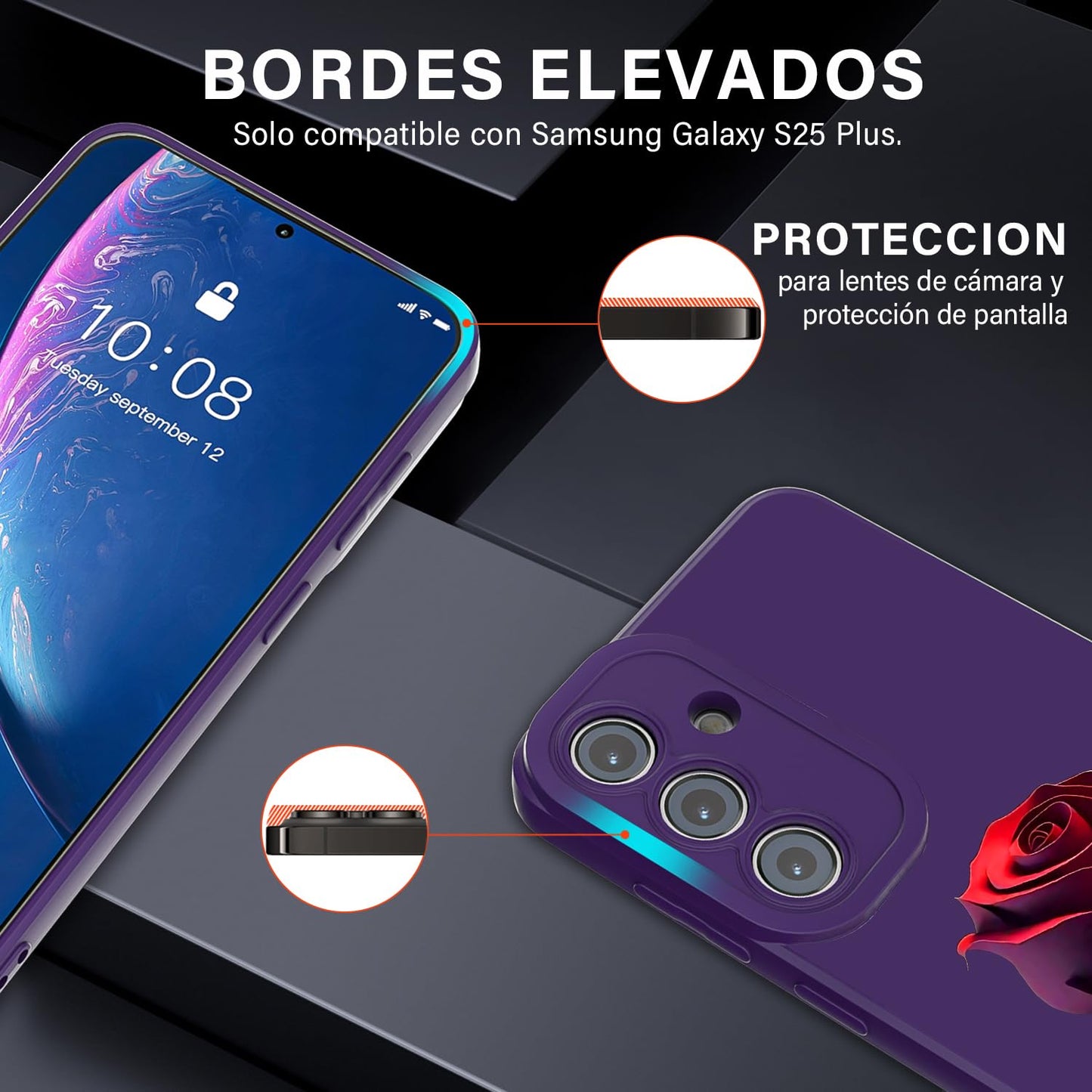 Threehao Funda para Samsung Galaxy S25 Plus Case Uso Rudo, Ultra Delgado Flexible Silicona Púrpura Carcasa con Aesthetic Dibujos Flores, Antigolpes Anti-arañazos Protectora
