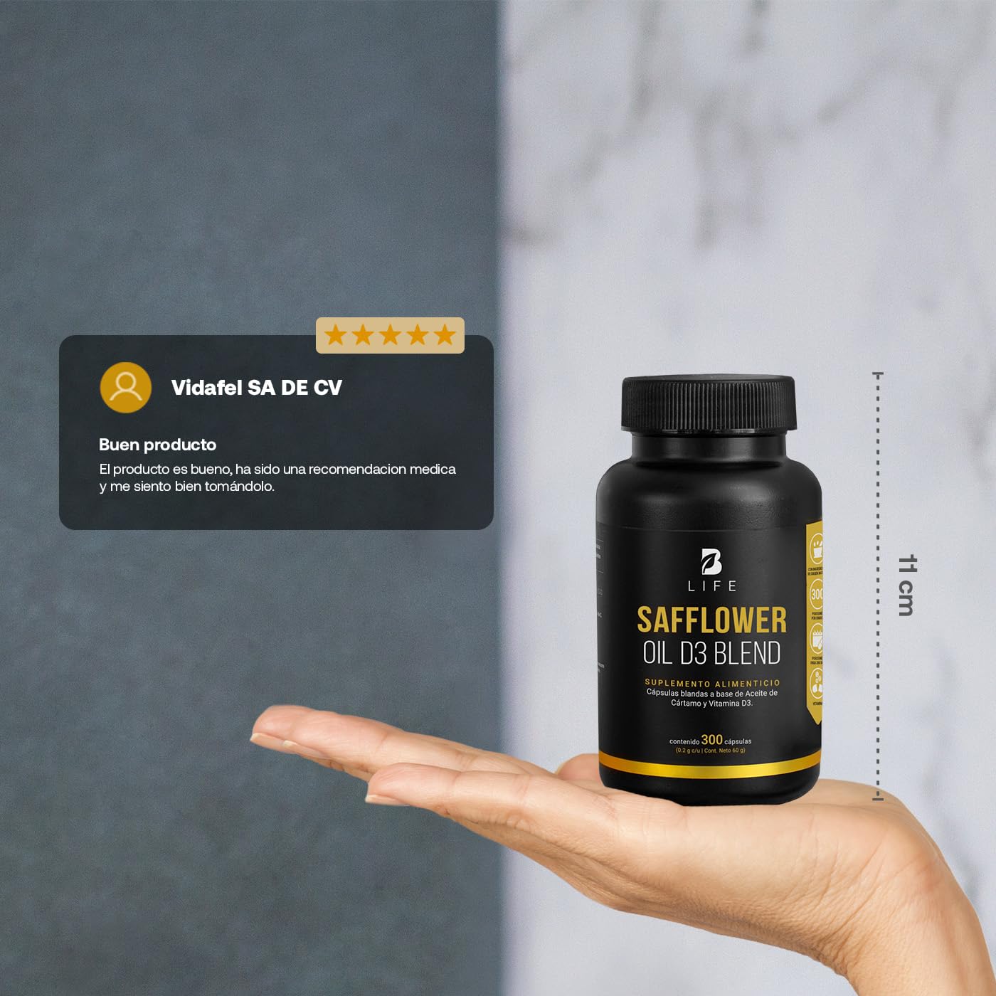 Aceite de Cártamo B Life D3+ Ingredientes Naturales 300 Softgels