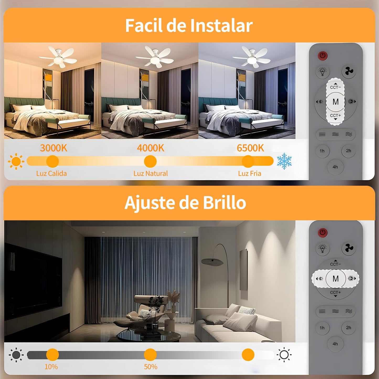 Haimo Ventilador de techo con luz y control remoto, luz tricolor ajustable 3000K-6500K Ventilador de techo de 3 velocidades y 40w con, 20.5LED Velocidad del viento silenciosa (blanco)