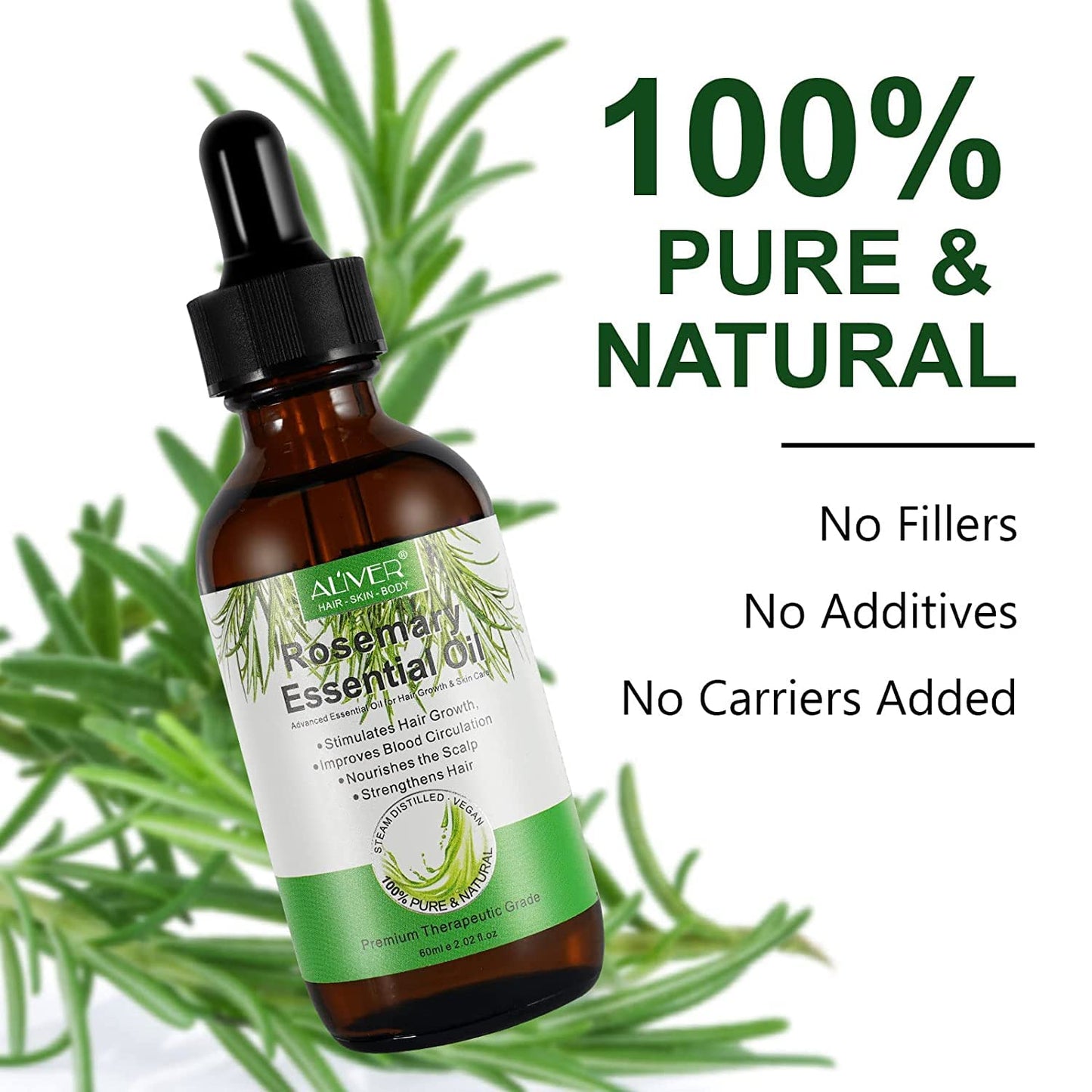 Hair Aceite Esencial Romero Aceite de Romero para Cuidado de la piel Crecimiento del Cabello Aceite Esencial de Aromaterapia Rosemary Oil Uso Difusore, Humidificador, Pieles Masajes o Cabello - 30 ml
