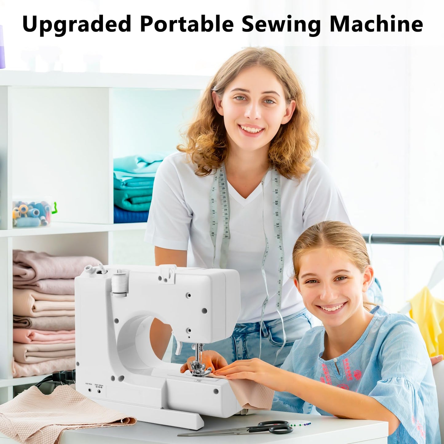 Máquina de Coser, Mini Maquina de Coser Portátil con 14 Tipos de Puntadas, Máquina de Coser Eléctrica para Principiantes, Pedal Eléctrico de Doble Uso,Ideal para Ropa,Sábanas, Patchwork,Cremallera