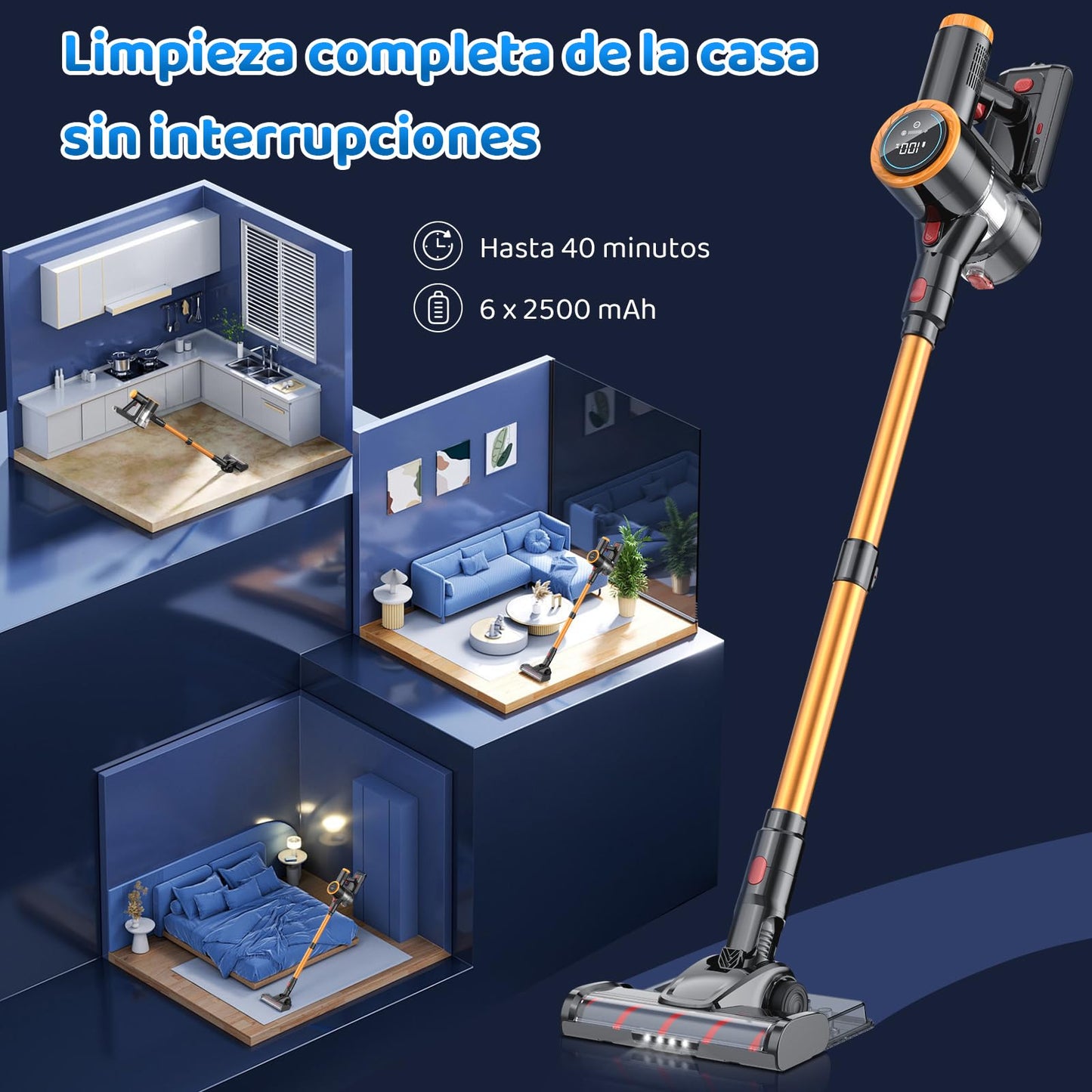 FAGHTO Aspiradora Inalambrica, Aspiradora de Mano y Vertical 2 en 1, 30KPa/350W Aspiradoras para el Hogar, Potente Succión,con Cepillo Sin Enredos,1L Taza para Polvo,para Pelo de Mascotas/Alfombra