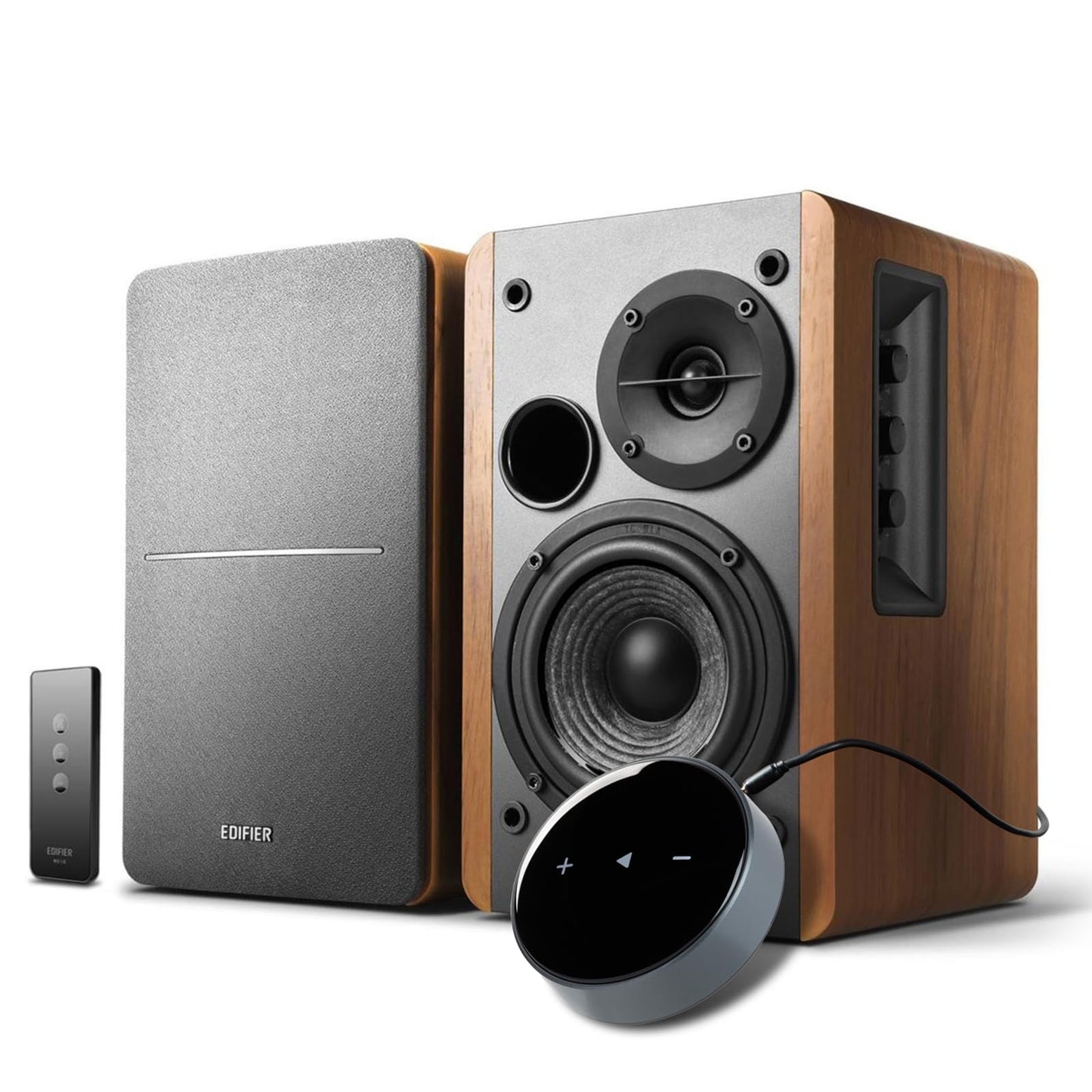 Edifier R1280T - Altavoces de estantería alimentados con WiiM Mini Wi-Fi Audio Streamer, transmite audio de alta resolución de Spotify, Amazon Music y más