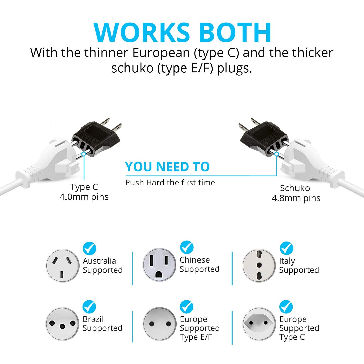 Adaptadores de Enchufe Unidapt Negro Multiuso para Viaje a EE. UU. y México