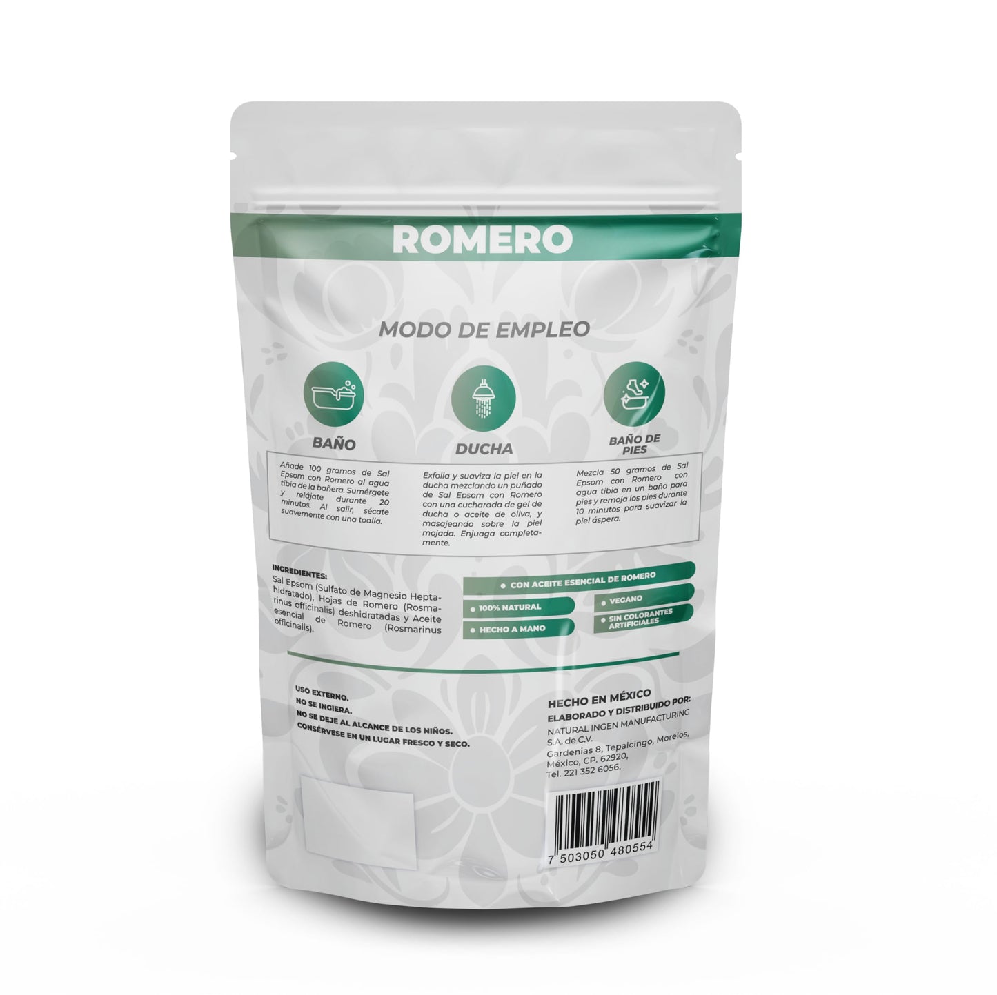 NAIMA Sal Epsom Romero, 1kg | Sulfato de Magnesio 100% Puro y Vegano | Relajante Para Baños, Masajes y Exfoliación | Ideal Para el Cuidado de Pies, Piel y Relajación en Casa| Sin Colorantes Artificiales