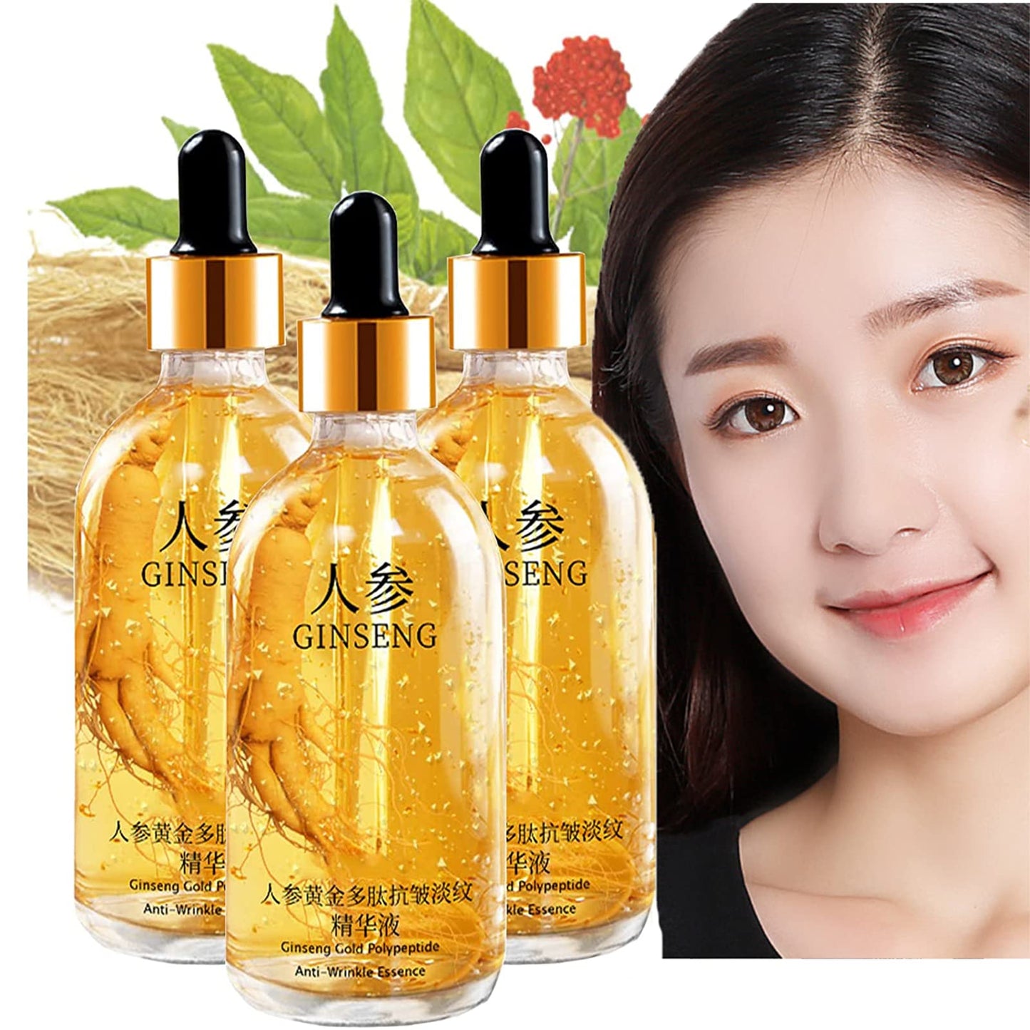 JitEm Ginseng Gold Polypeptide Anti-Ageing Essence, Ginseng Gold Anti Aging Moisturizer Face Serum, Ginseng Essential Oil, for Tightening Sagging Skin Reduce Fine Lines (A)