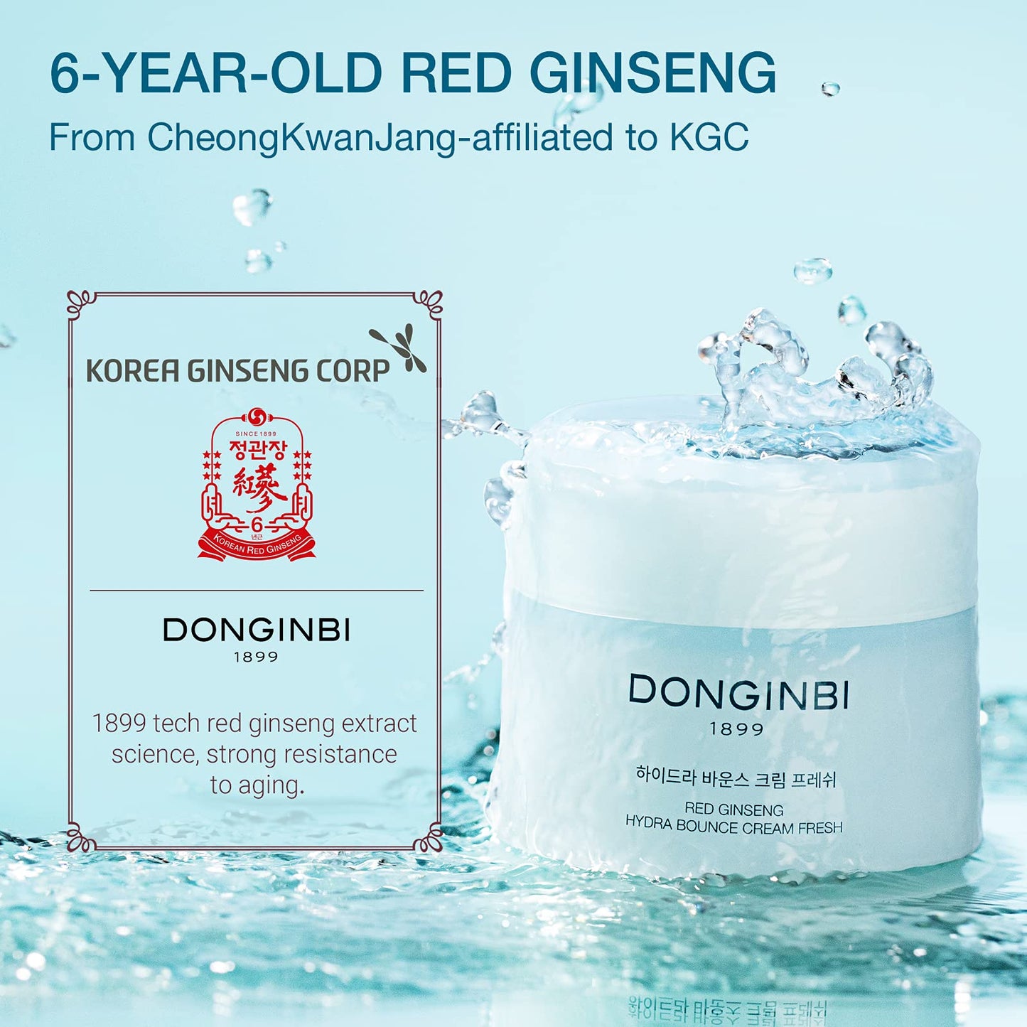 Donginbi Crema Hidratante Facial Coreana Ginseng Rojo Hydra Bounce Cream Fresh, Ginseng Rojo Coreano Crema Facial Hidratante Para Piel Seca Y Aceite Crema Hidratante- 0.84Oz