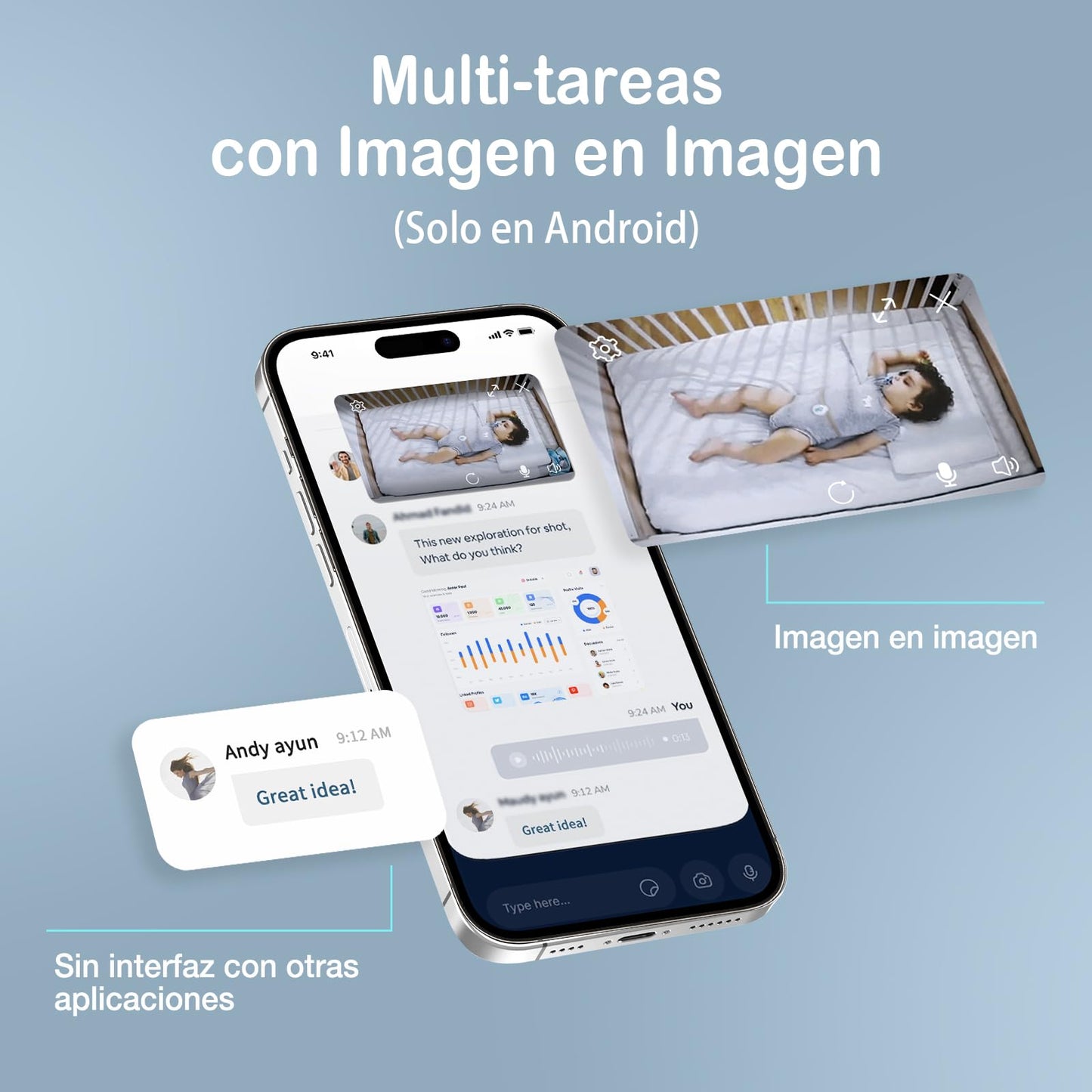 Monitor de Bebé Sense-U Video con Cámara Remota Pan-Tilt-Zoom en Visión Nocturna y Audio de Fondo sin Cargo Mensual