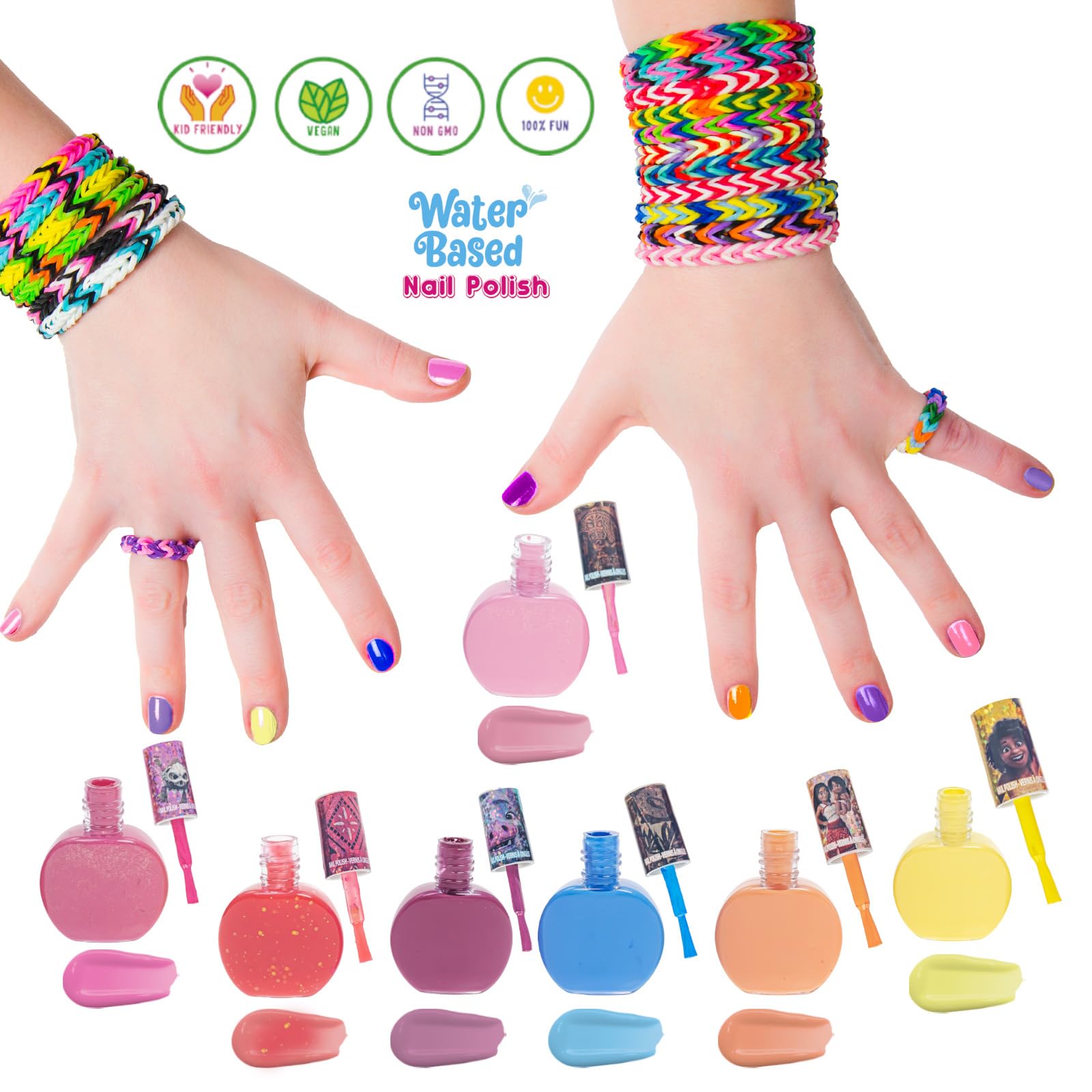 Moana 18 piezas base de agua seguro kit de esmalte de uñas de secado rápido | Juego de pintura de uñas para regalo de cumpleaños para niñas, colores brillantes y opacos| Niños mayores de 3 años