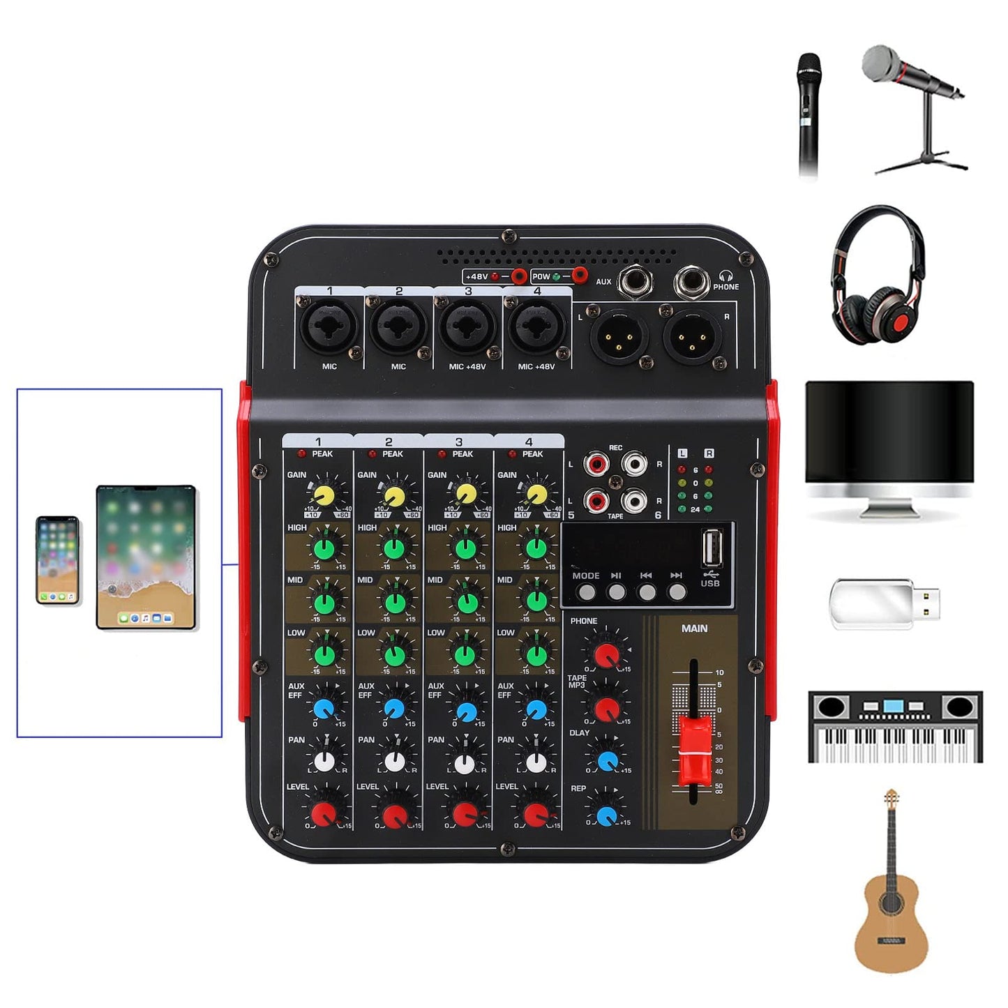 Consola Mezcladora Tgoon Negra con Control de Volumen Independiente para DJ