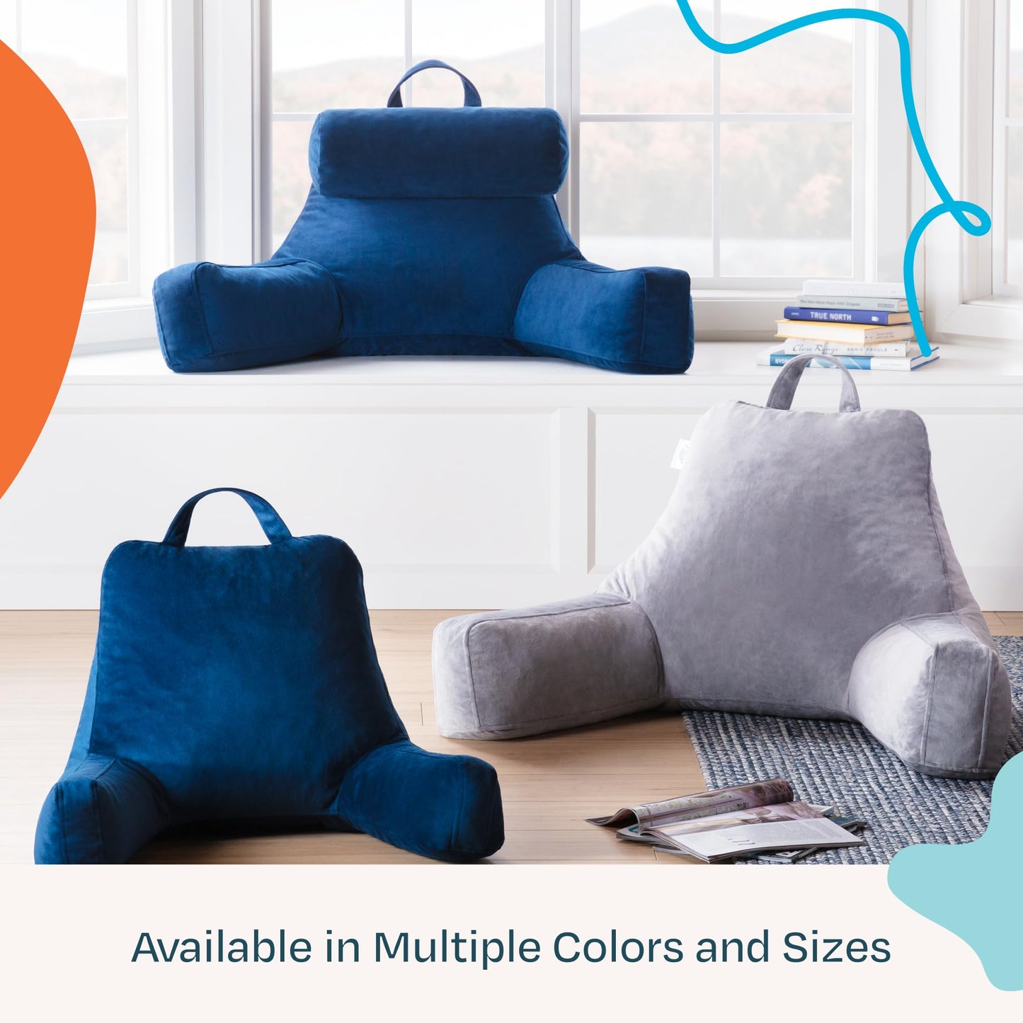Linenspa - Almohada de Lectura con Memory Foam en Trozos - Cojín para Leer o Descansar - Soporte para Espalda - Para Niños o Adultos - Tamaño Estándar - Color Azul Marino
