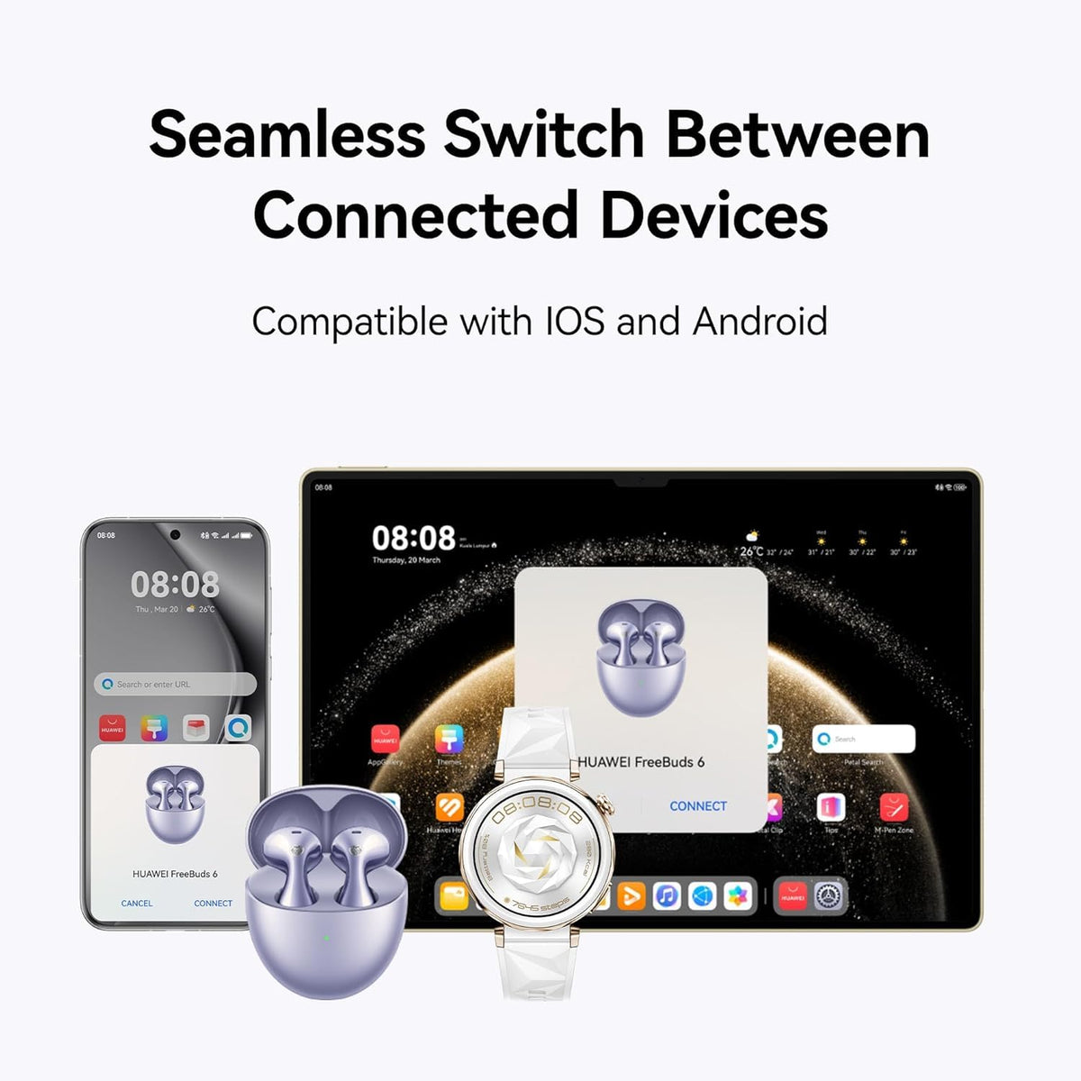 Auriculares Inalámbricos Huawei FreeBuds 6 Blanco con Sonido Verdadero de Doble Controlador y ANC de Ajuste Abierto