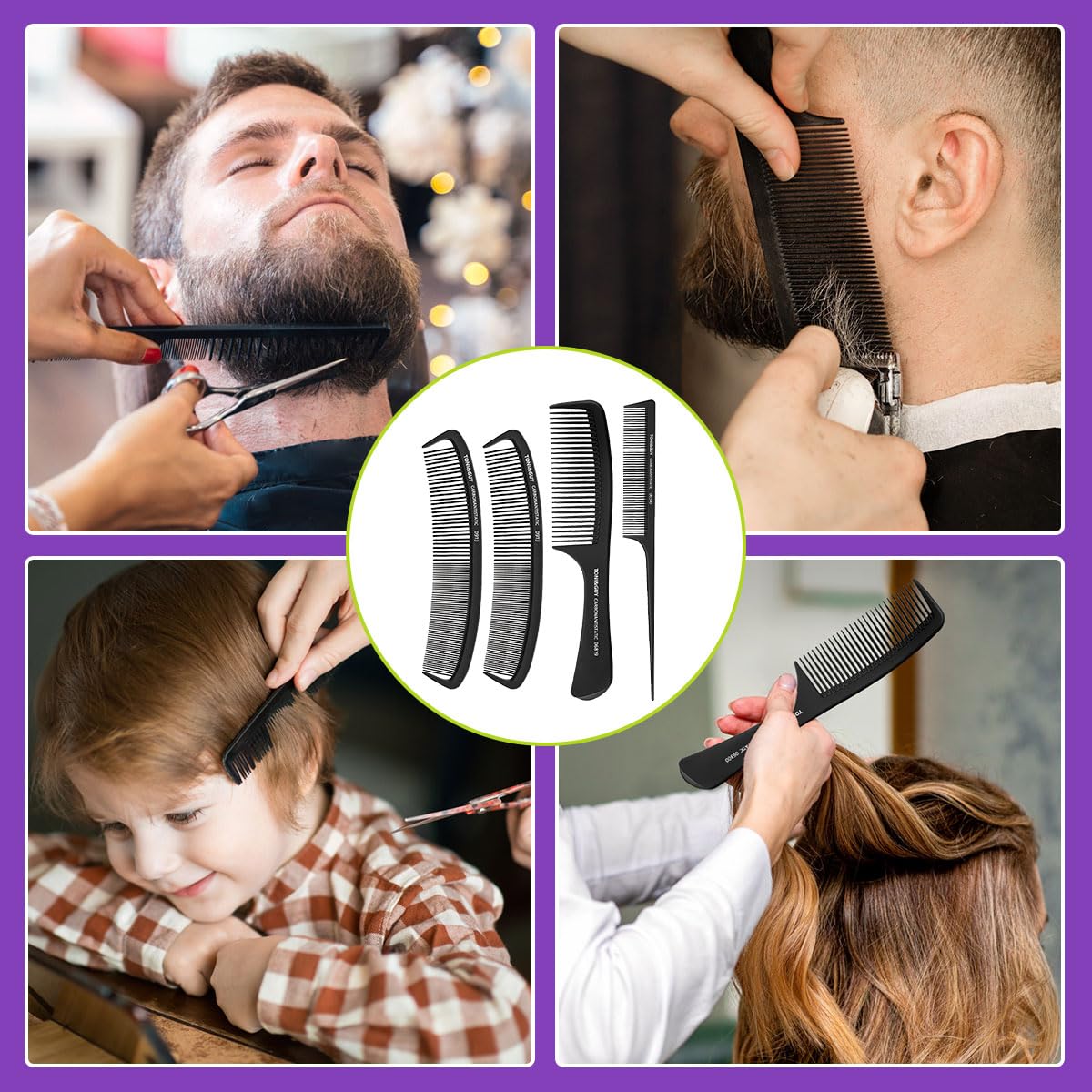 Shoonlo 4 Peines para Cabello Lacio para Mujer y Hombre, Peine Cola de Rata+ Peines Delgado+ 2 Peine Barbero, Cepillos y Peines para Cabellos Finos y Gruesos, Uso en Seco y Mojado