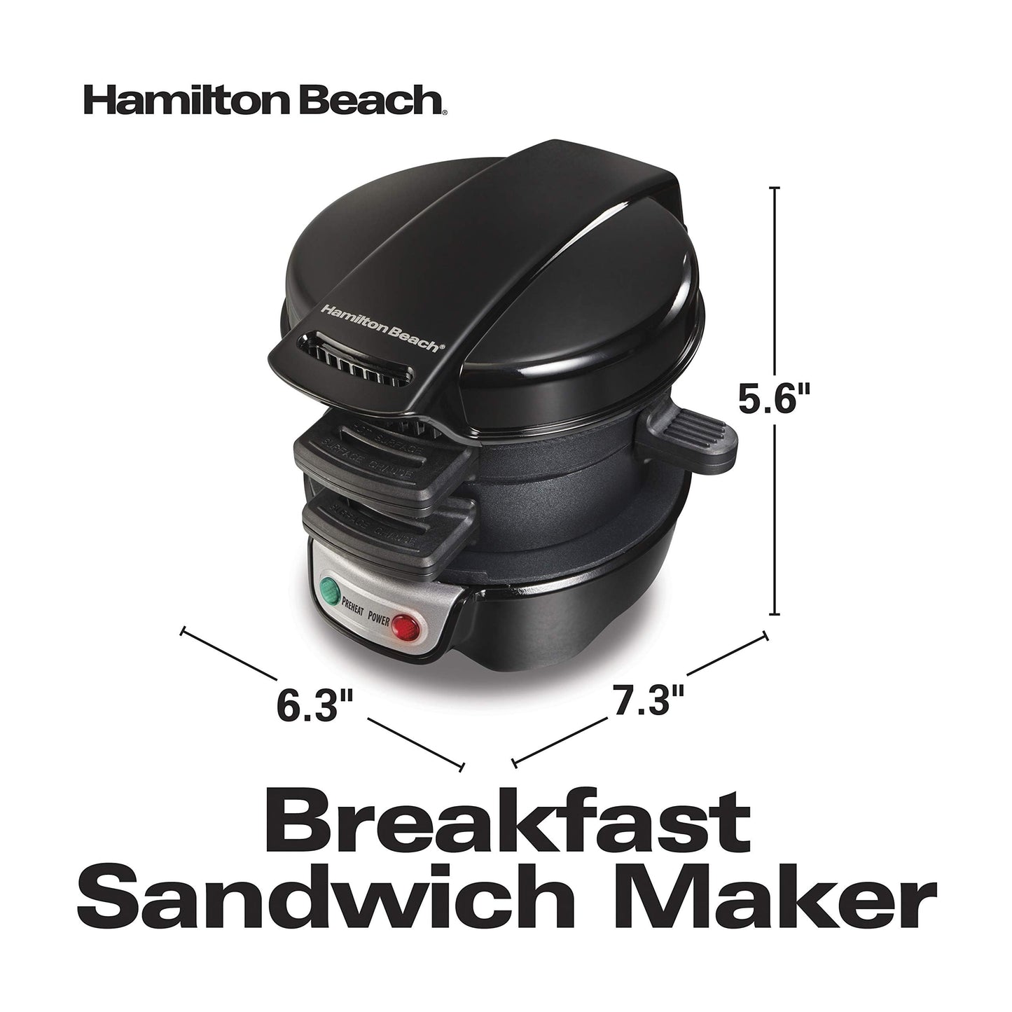 Hamilton Beach 25475 Sandwichera para desayuno, gris, Negro, Único, 1