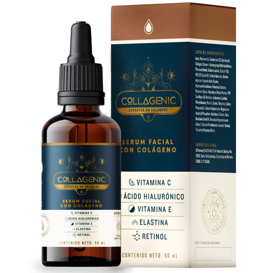 Collagenic | SerumAclarante y Antiedad 4 en 1| Vitamina C y Colágeno Hidrolizado 50 ml | Serum Facial facial| Adicional con Acido Hialurónico, Retinol, Vitamina E y Elastina | 60% más contenido