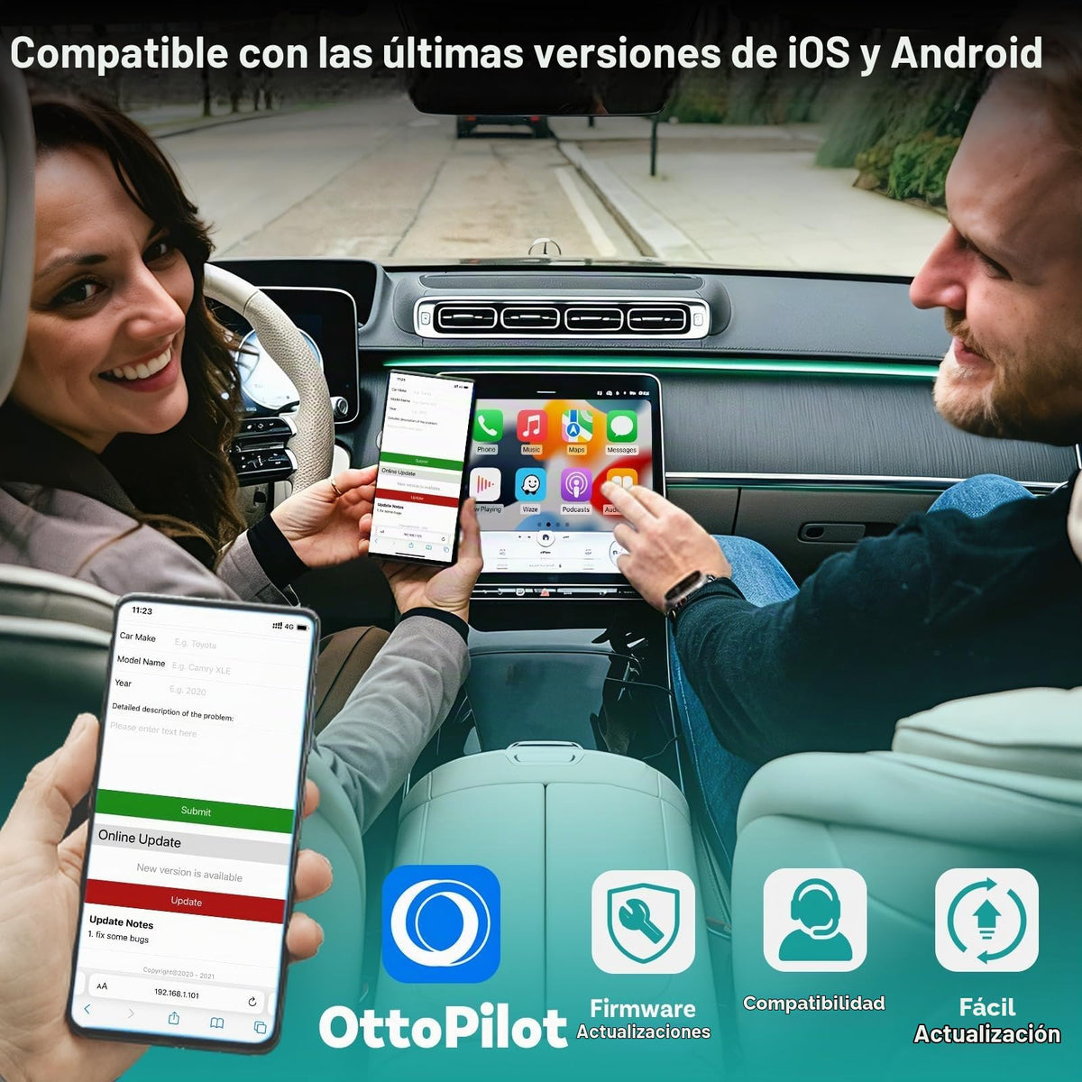 Adaptador Automático Inalámbrico Ottocast Mini Nova 2 en 1 con Reconexión Rápida y Diseño Compacto para Iphone Ios 10+