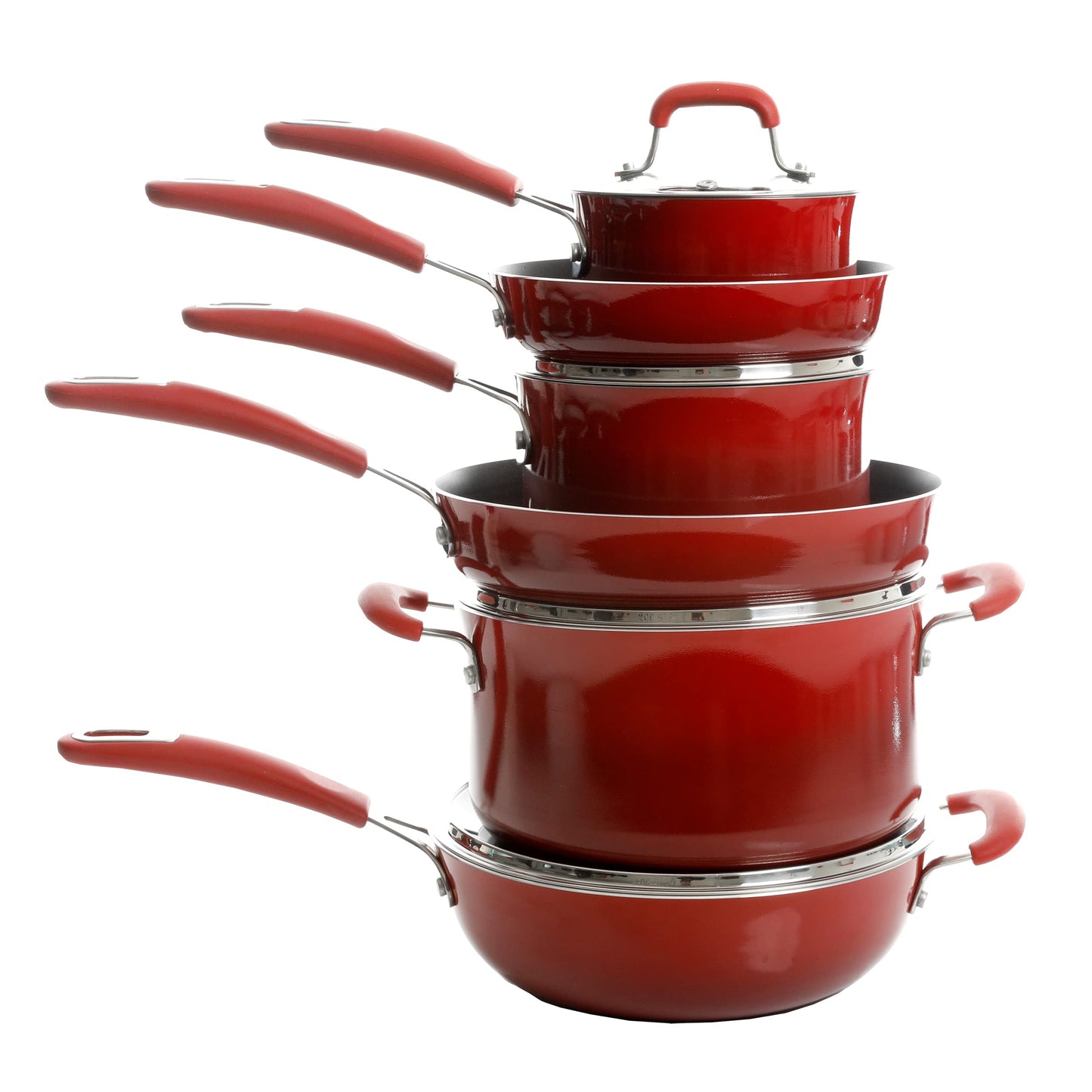 Kenmore Elite Andover Juego de utensilios de cocina de aluminio forjado de platino antiadherente, 10 piezas, color rojo degradado
