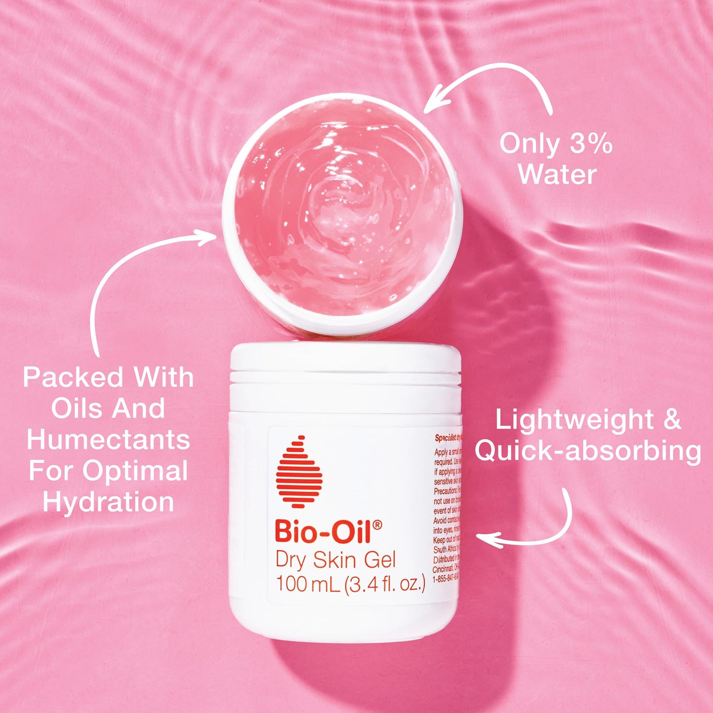 Bio-Oil Dry Skin Gel, Face and Body Moisturizer, Fast Absorbing Hydration, with Soothing Emollients and Vitamin B3, Non-Comedogenic, 3.4 oz