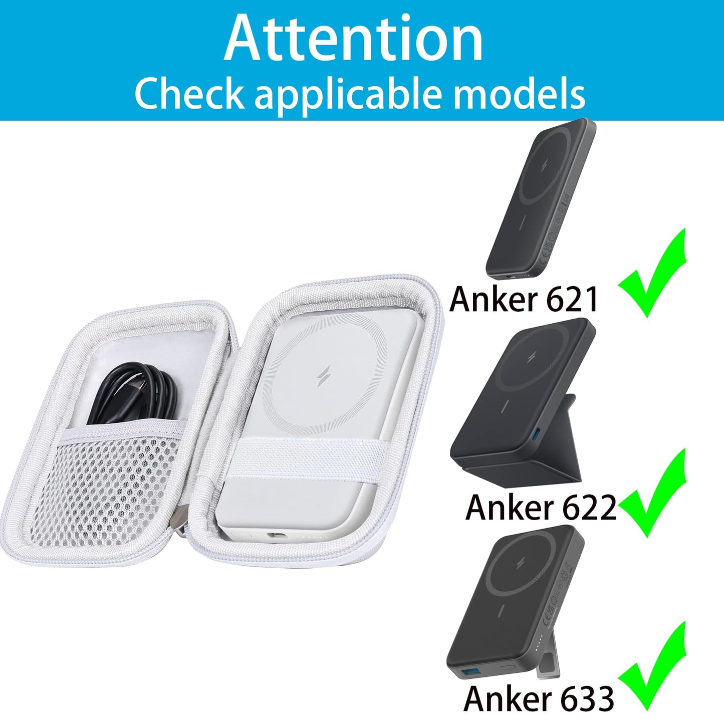 Funda rígida de Viaje khanka Blanco Anker 621 622 633 MagGo Cargador portátil inalámbrico de 5000 mAh 10000 mAh