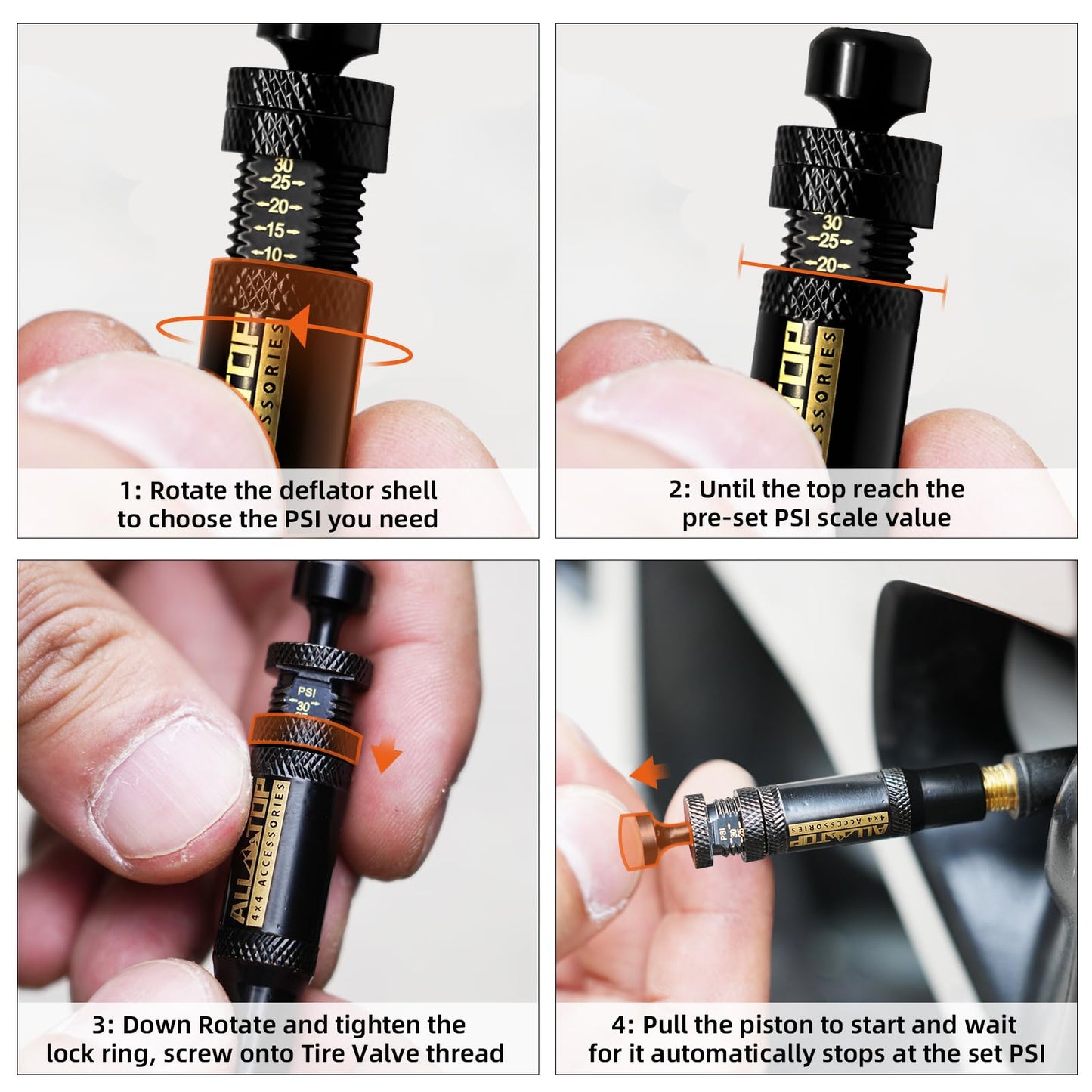 Kit de Válvula de Desinflador de Neumáticos ALL Ajustable para Todoterreno 4x4 10-30 PSI Plateado con Herramientas de Aire 8 Piezas