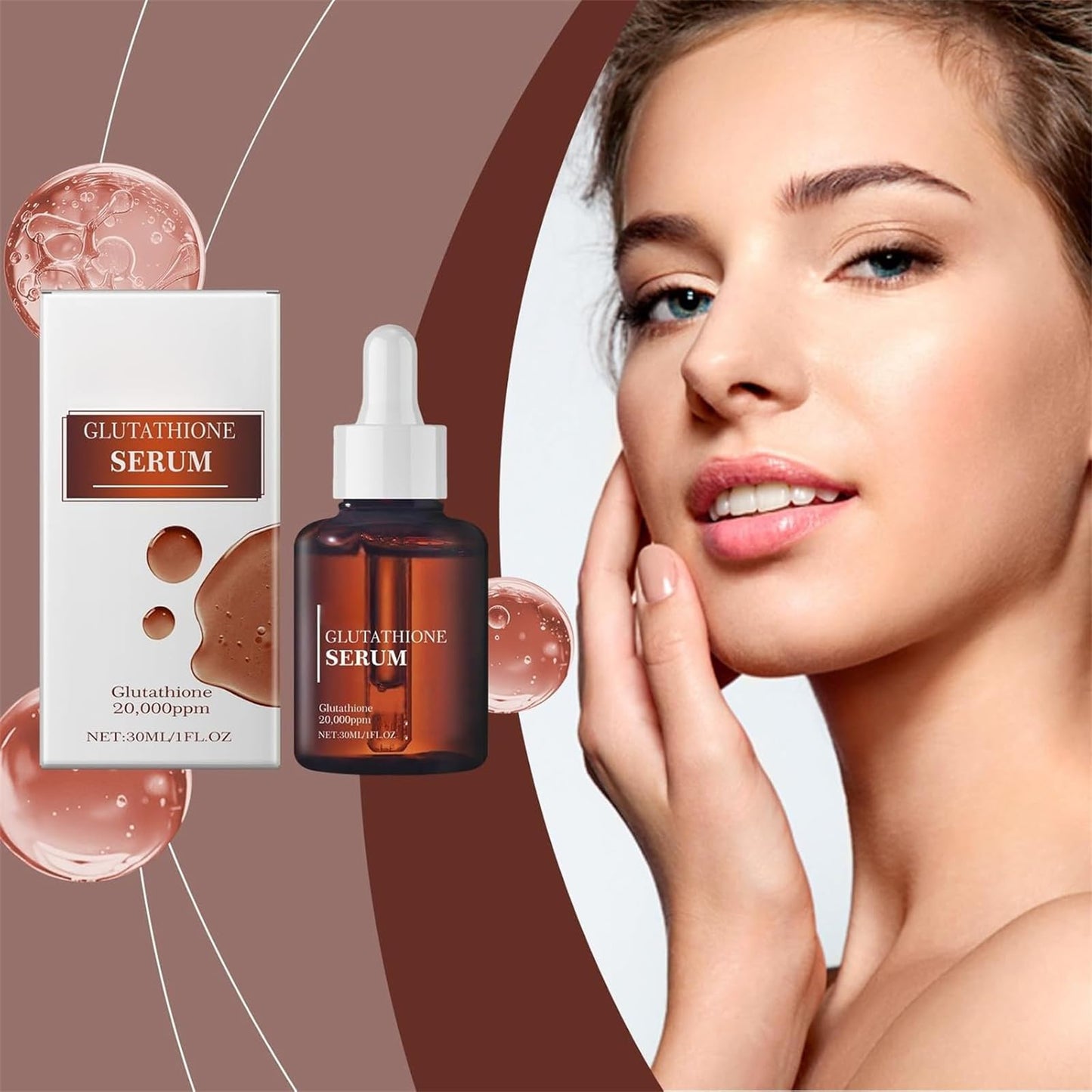 Suero de glutatión, suero de glutatión con 20.000 ppm de glutatión, niacinamida y ácido hialurónico, mejora la elasticidad de la piel, revitaliza el cutis, hidrata profundamente (2pcs)