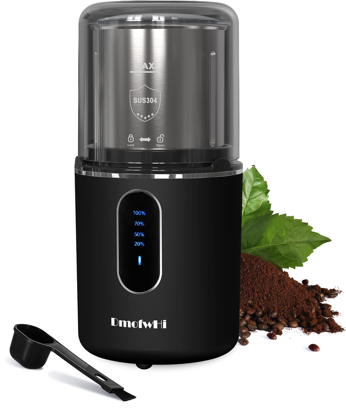 DmofwHi - Molinillo de café inalámbrico eléctrico, recargable por USB, con hoja de acero inoxidable 304 y tazón extraíble, color negro