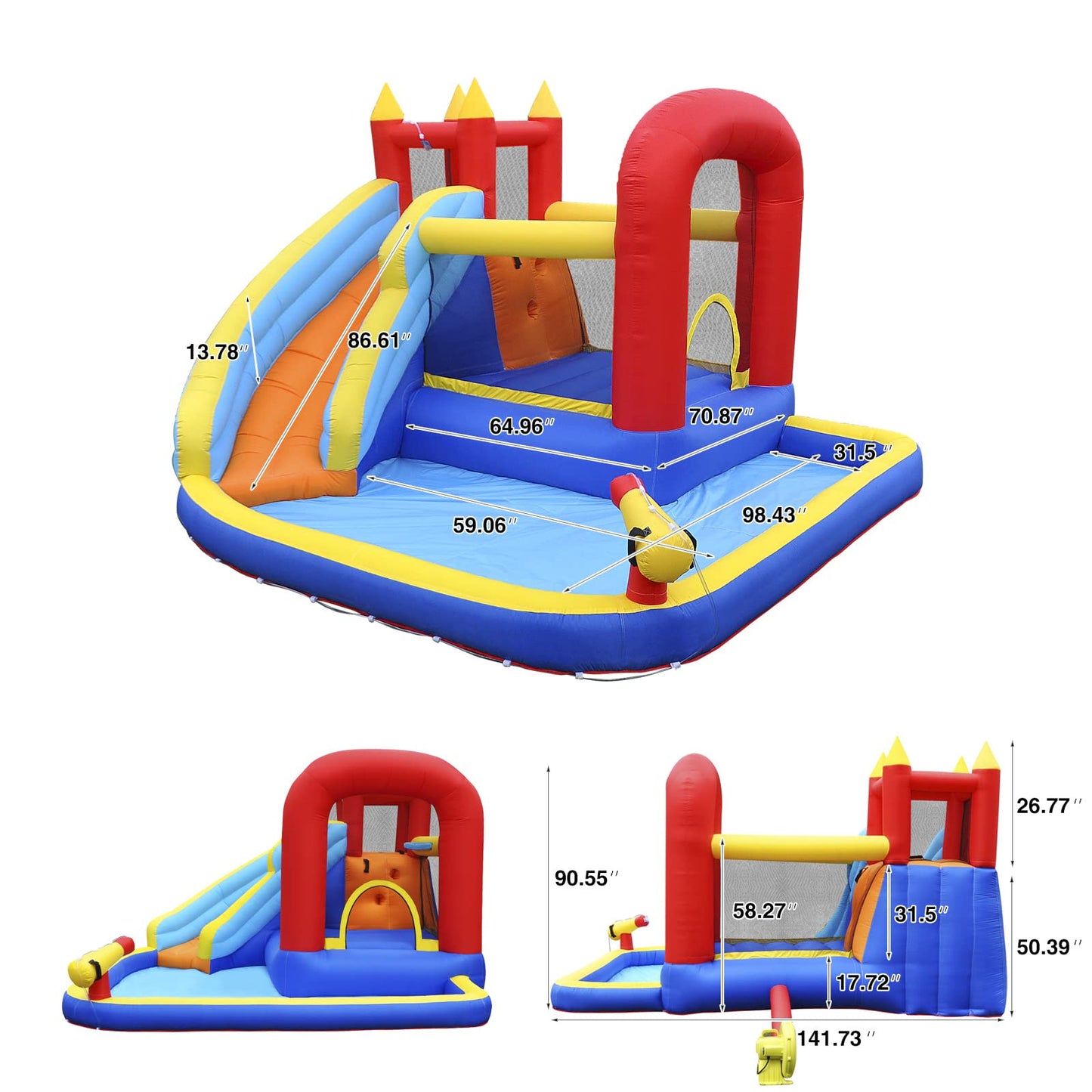 Casa Inflable Infantil JOYLDIAS Multicolor con Tobogán y Piscina para Niños