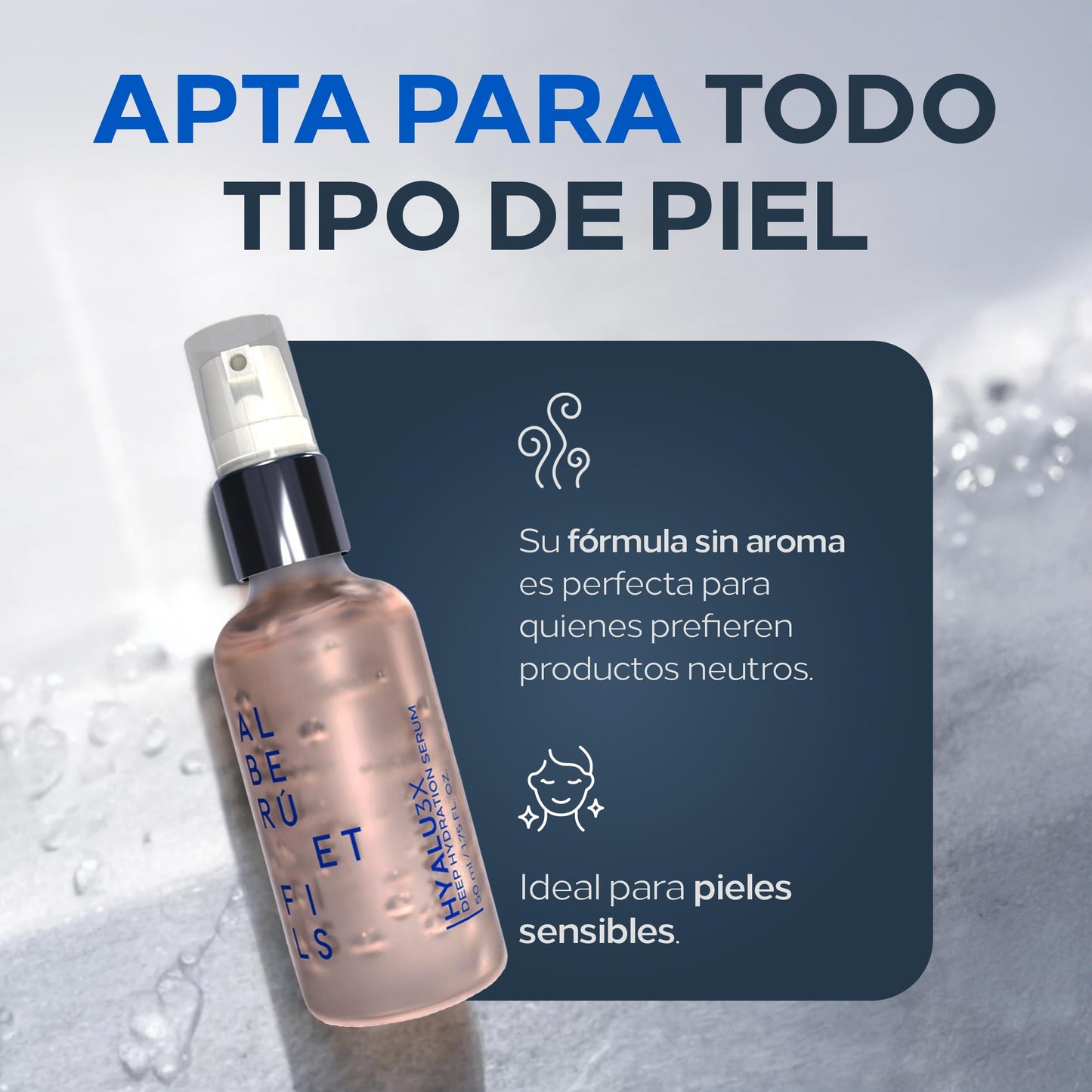 Serum con Acido Hilauronico 3.5% HYALU3X | Gel Hidratante | Envase de Vidrio | Aroma Neutro | Skincare Para Todo Tipo de Piel | Ayuda a Hidratar y Mejorar la Elasticidad | ALBERU ET FILS