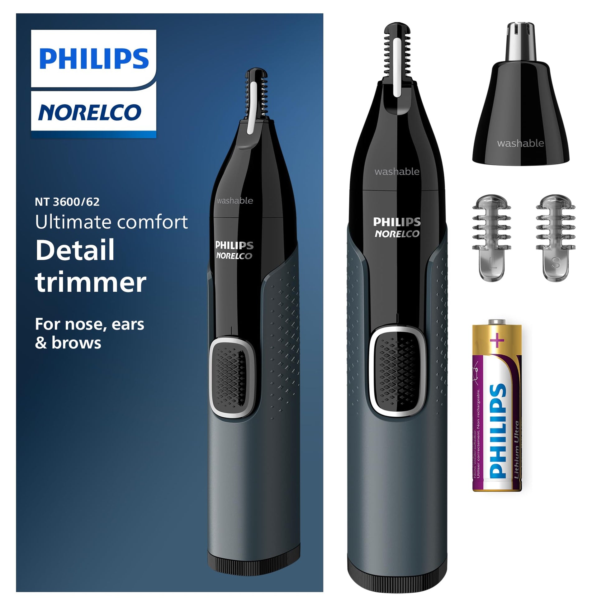 Philips Norelco NT3600/62 - Recortadora de nariz 3000, para nariz, orejas y cejas,