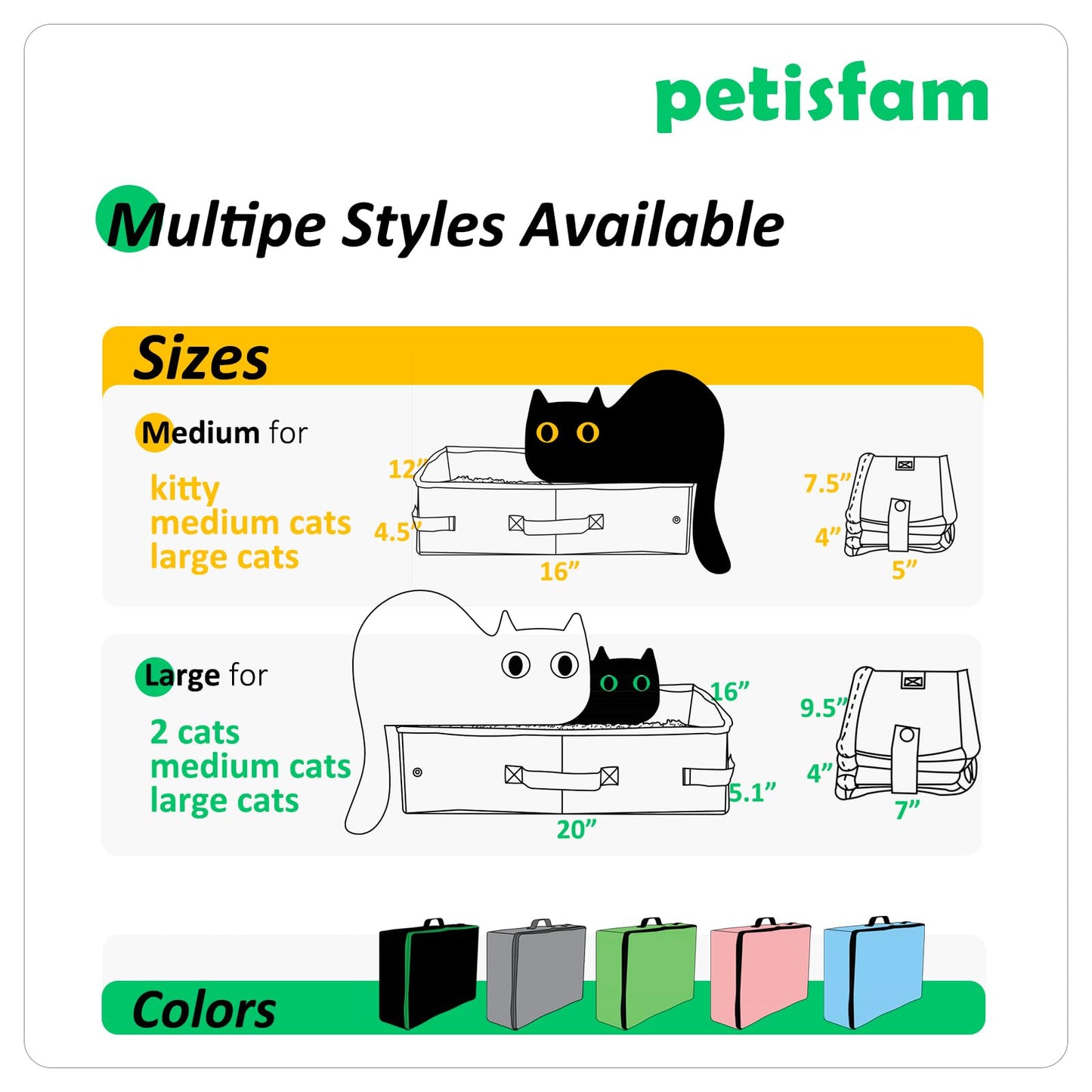 Caja de arena para gatos con 1 plegable y 1 cuchara. Portátil, ligero, a prueba de fugas, fácil de sotrage (para gatos medianos y gatitos, negro)