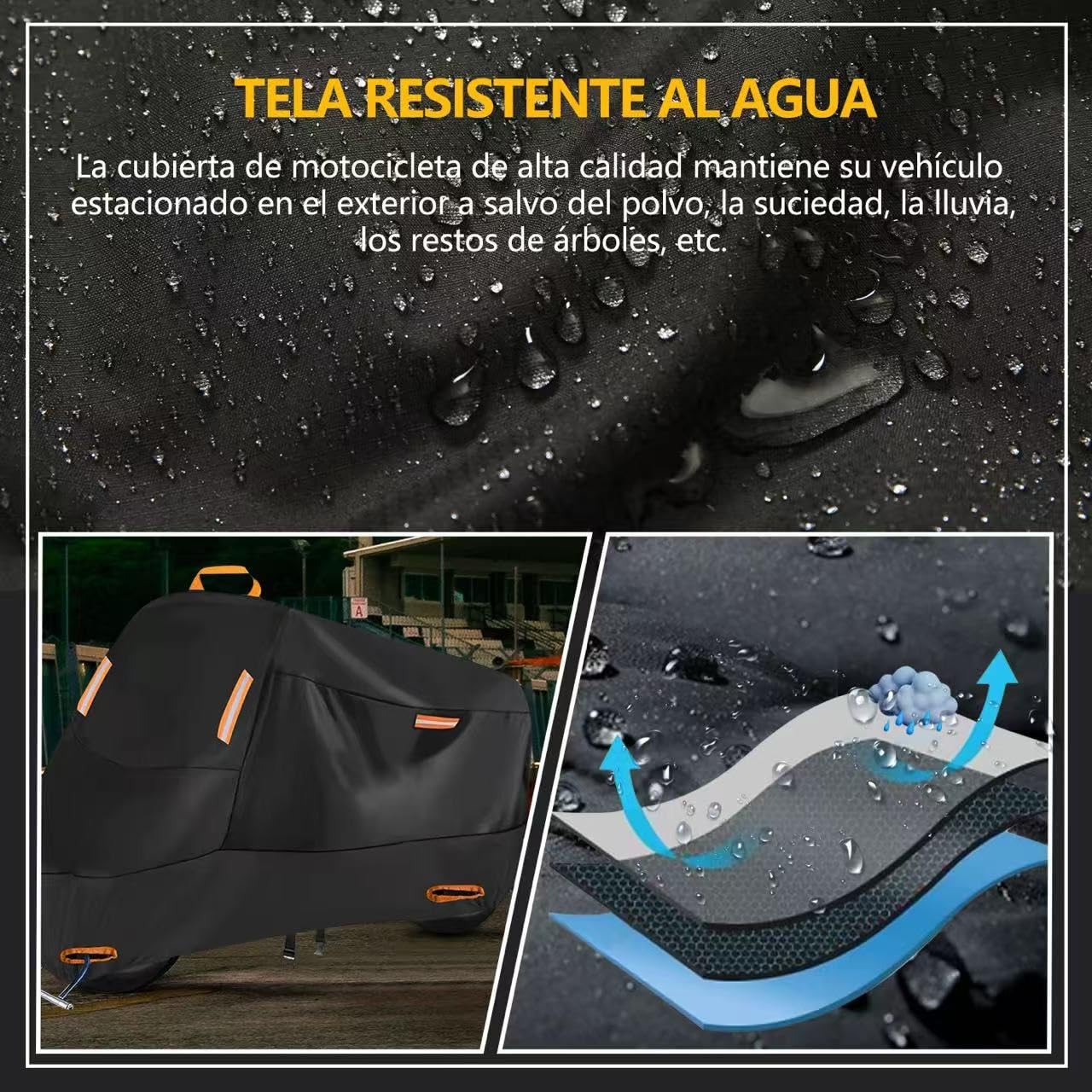 FOTOAZUL Funda para Moto Impermeable 210D Oxford Cubierta de Motocicleta Protector para Bicicleta Exterior, Protección Completa Resistente al Agua, al Polvo y al Viento, Accesorios para Moto - XL