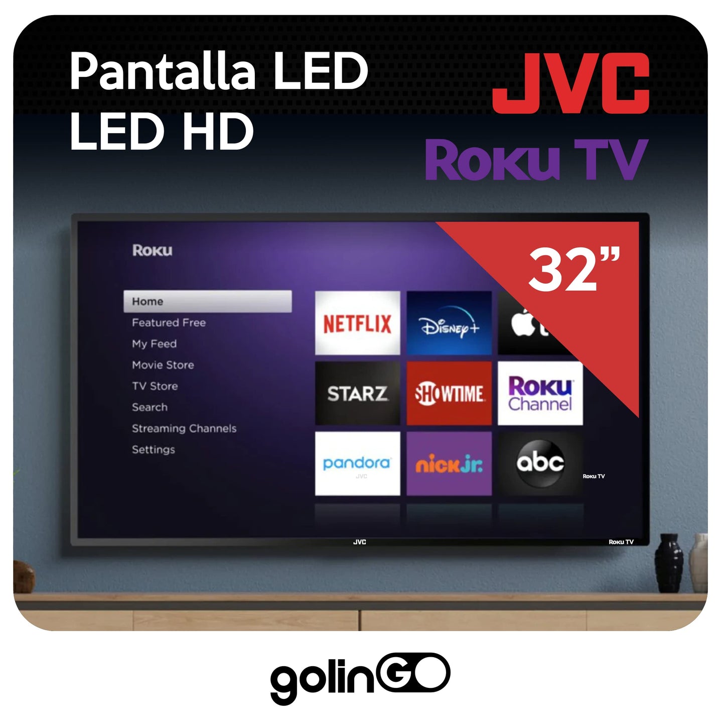 Televisor JVC Smart TV HD Frameless 32 Pulgadas Roku TV