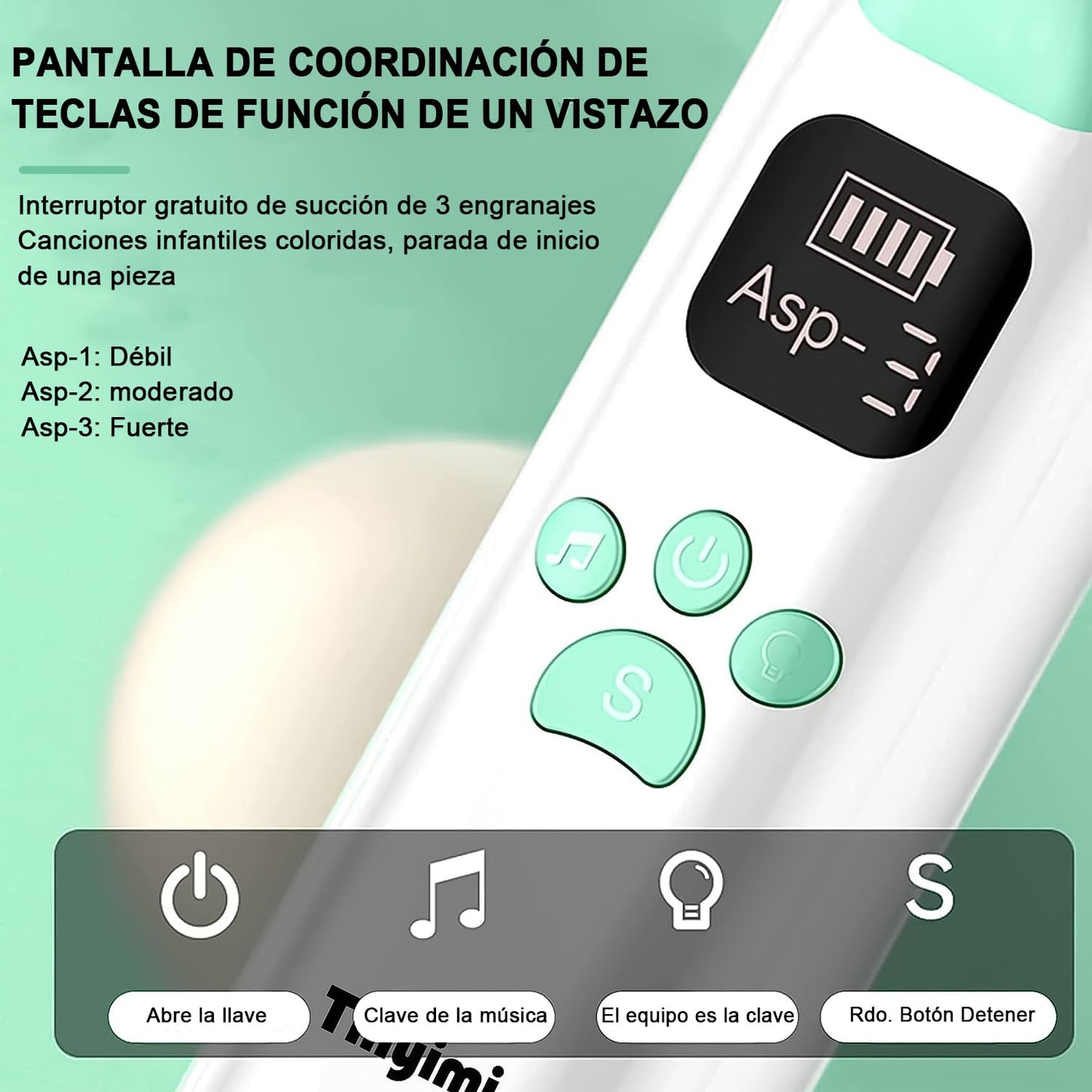 Aspirador Nasal Electrico,Aspirador Nasal Con 3 Cabezales de Silicona, Nivel de Succión Ajustable, Función Relajante con Música y Luz.