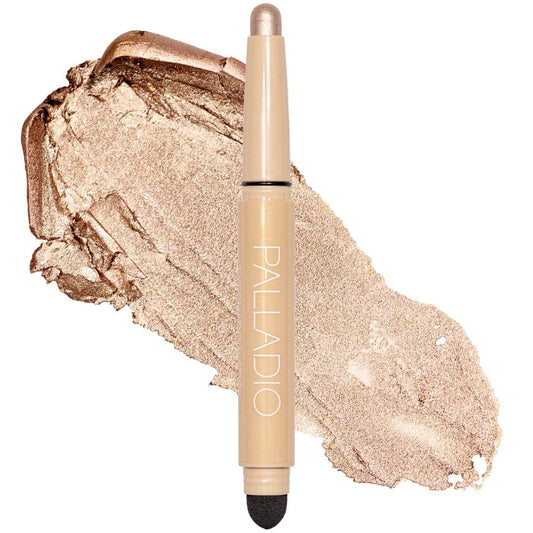 Palladio Barra de sombra de ojos impermeable con esponja mezcladora, aplicación duradera y sin esfuerzo, Champagne Shimmer