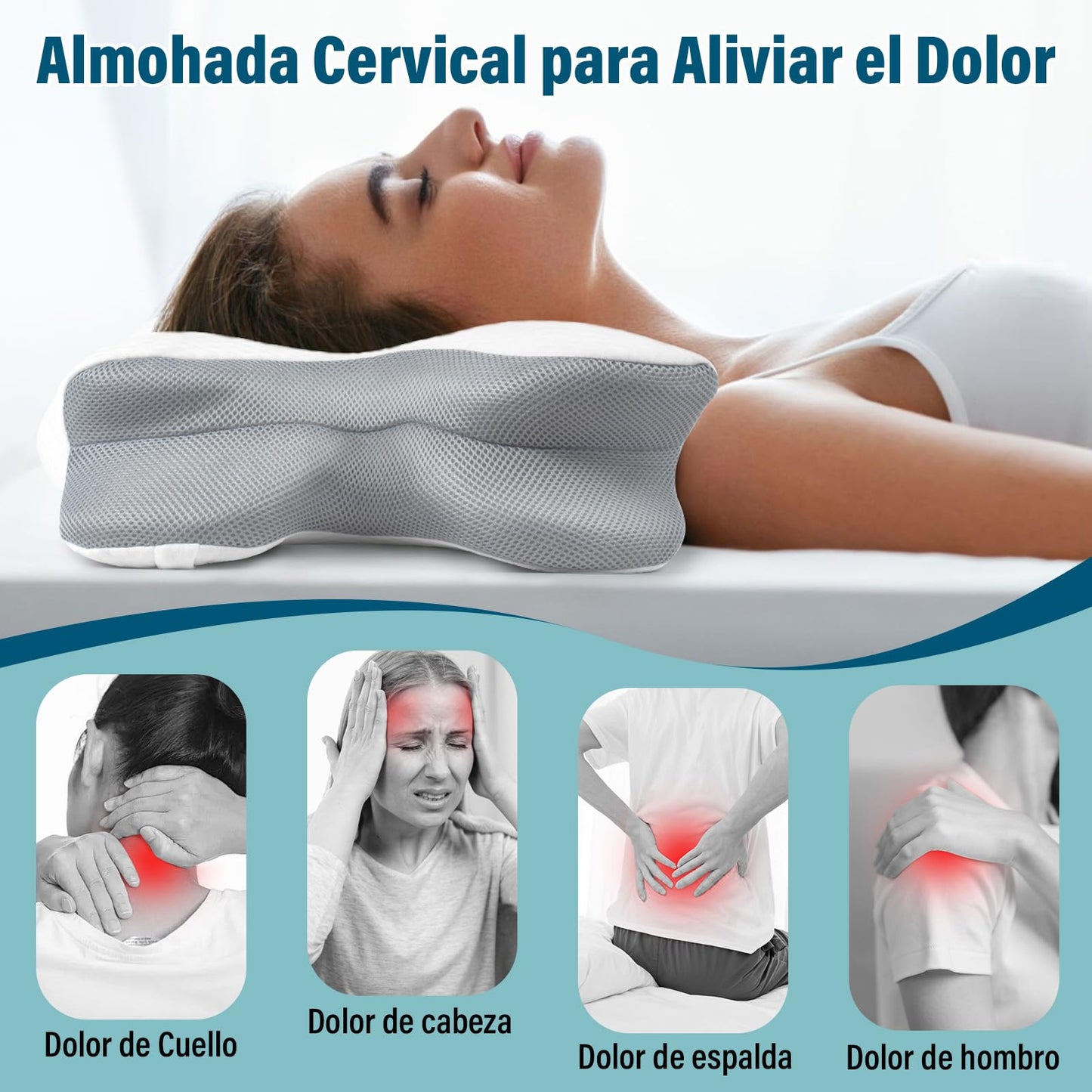 KIROGILY Almohada Memory Foam Cervical, Almohada Ortopédica Ergonómica para Dormir, Adecuada para Personas Que Duermen de Lado, Espalda y Estómago, con Funda de Almohada