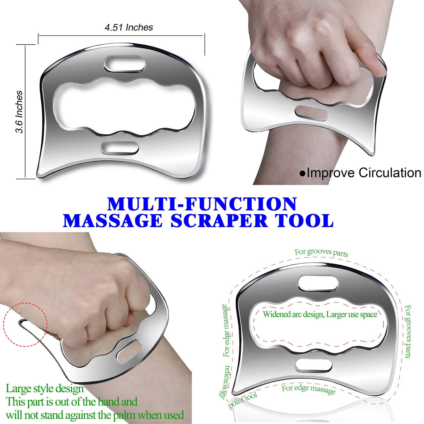 BYYDDIY - Juego de herramientas de raspador muscular de acero inoxidable 3 en 1, herramientas de masaje para terapia física, Derma Edge y GuaSha