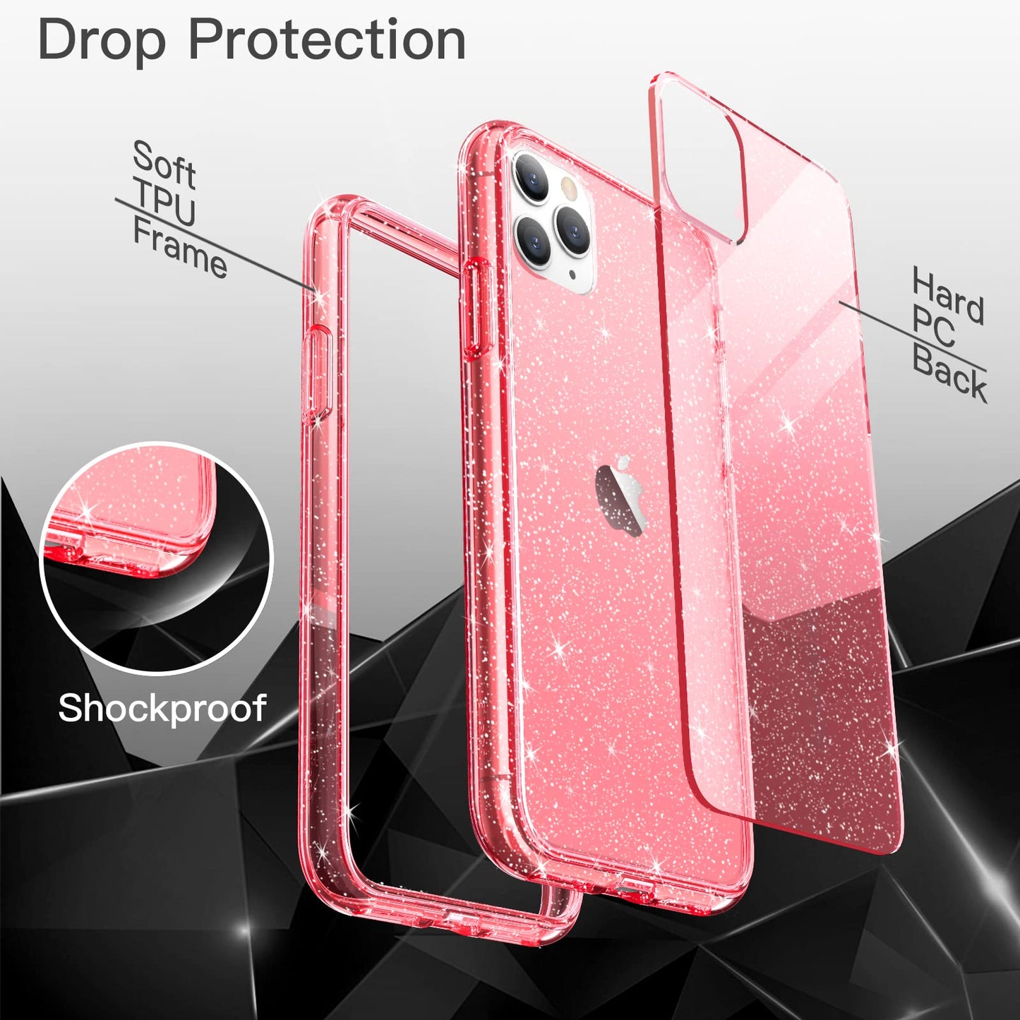 JETech Funda Glitter para iPhone 11 Pro, 5,8 Pulgadas, Carcasa Teléfono Bumper Antigolpes Bling Sparkle, Cute Brillante para Niñas y Mujeres (Rojo)