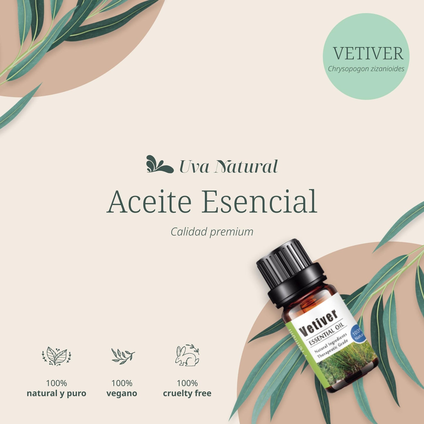 Aceites Esenciales Vetiver Natural UVa Conjunto de Difusores y Humidificadores Aromaterapia 10 ML