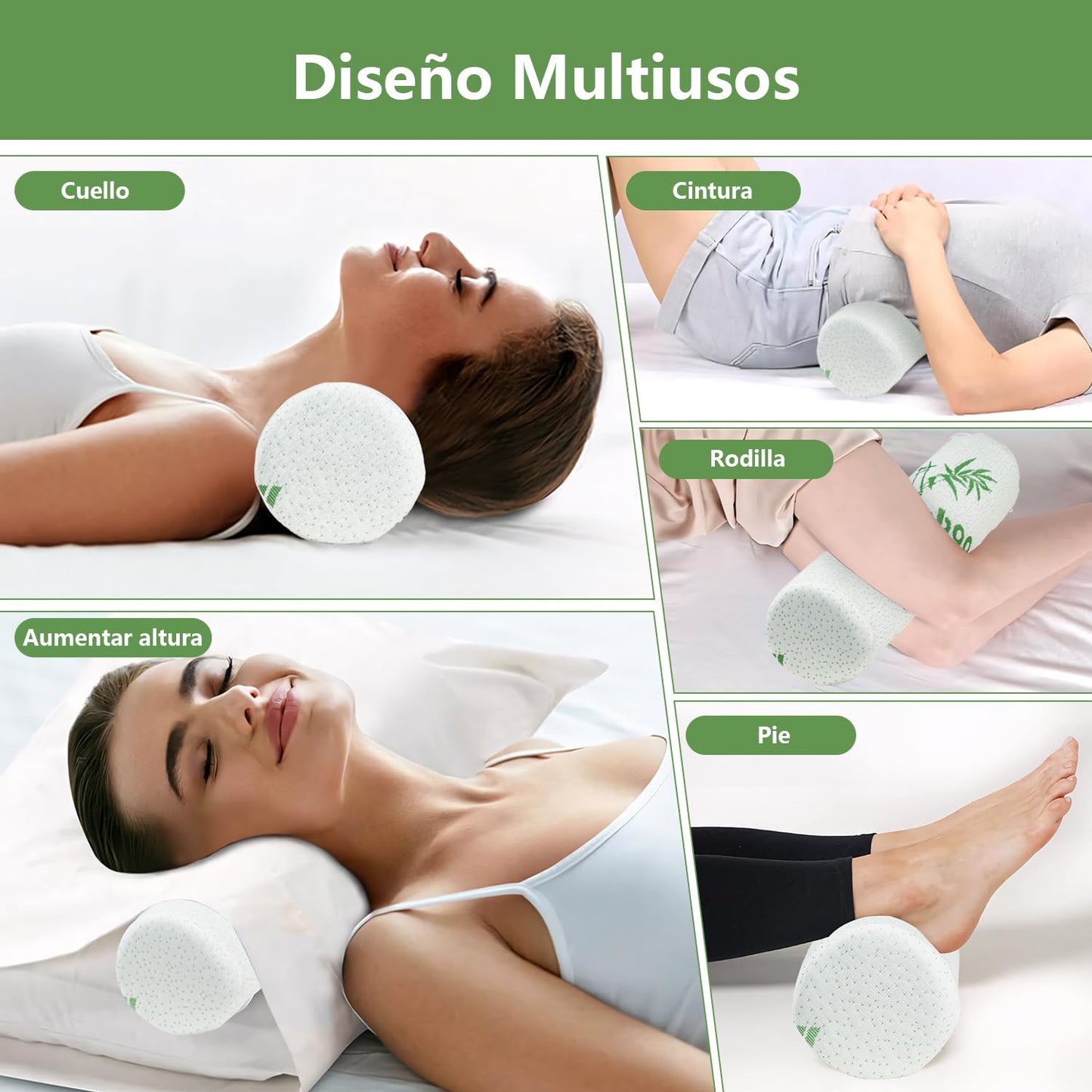 BYCRAY Paquete de 2 Almohadas para el Cuello Dormir, Almohada Cilindrica Cervical, Almohada Cilindrica para Piernas con Funda Extraíble Lavable,Transpirable y Suave, Cojín Medio Cilindro de Memory