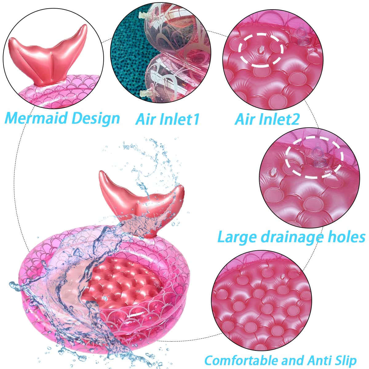 Piscina Inflable Sirena Redonda Diversión en Interior y Exterior para Niños