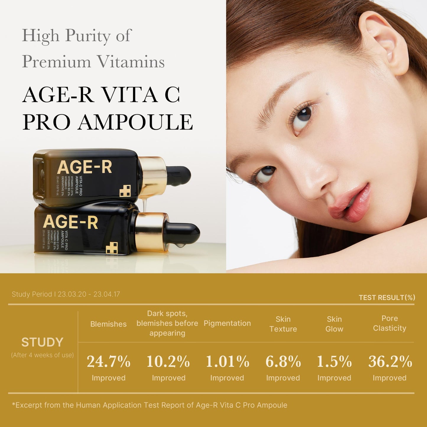 Suero con vitamina C Age R Vita C Pro Ampoule para pigmentación, tono de piel irregular e hidratación Aumente la absorción y la luminosidad hasta en un 780% con Age R Booster Pro