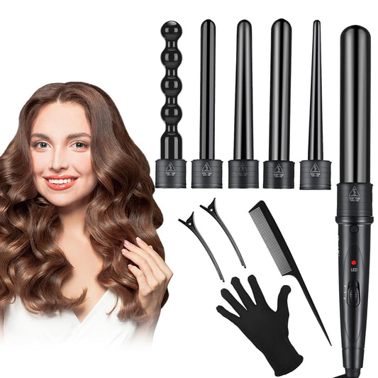 Rizador de Cabello 6 en 1 con Guantes y Peines - Tecnología Cerámica, Temperatura Ajustable y LED - Herramientas de Peinado Profesionales para Cabello Largo y Corto en Tienda Online