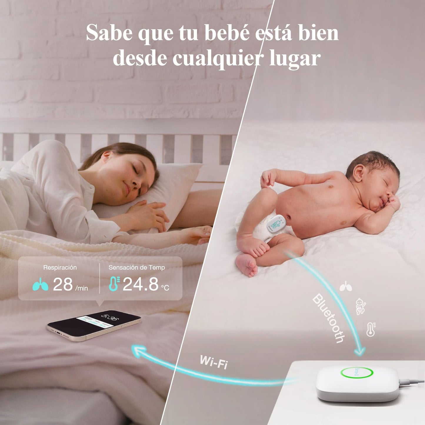 Monitor de Bebés Sense-U Larga Distancia con Alerta para Monitoreo de Respiración y Temperatura