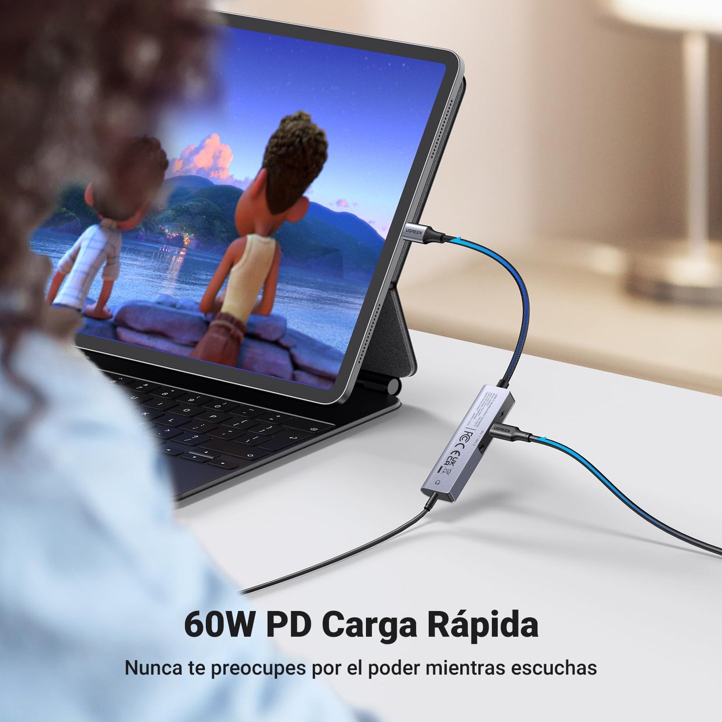 Adaptador USB C UGREEN Negro Hi-Res Carga Rápida 60W para Auriculares