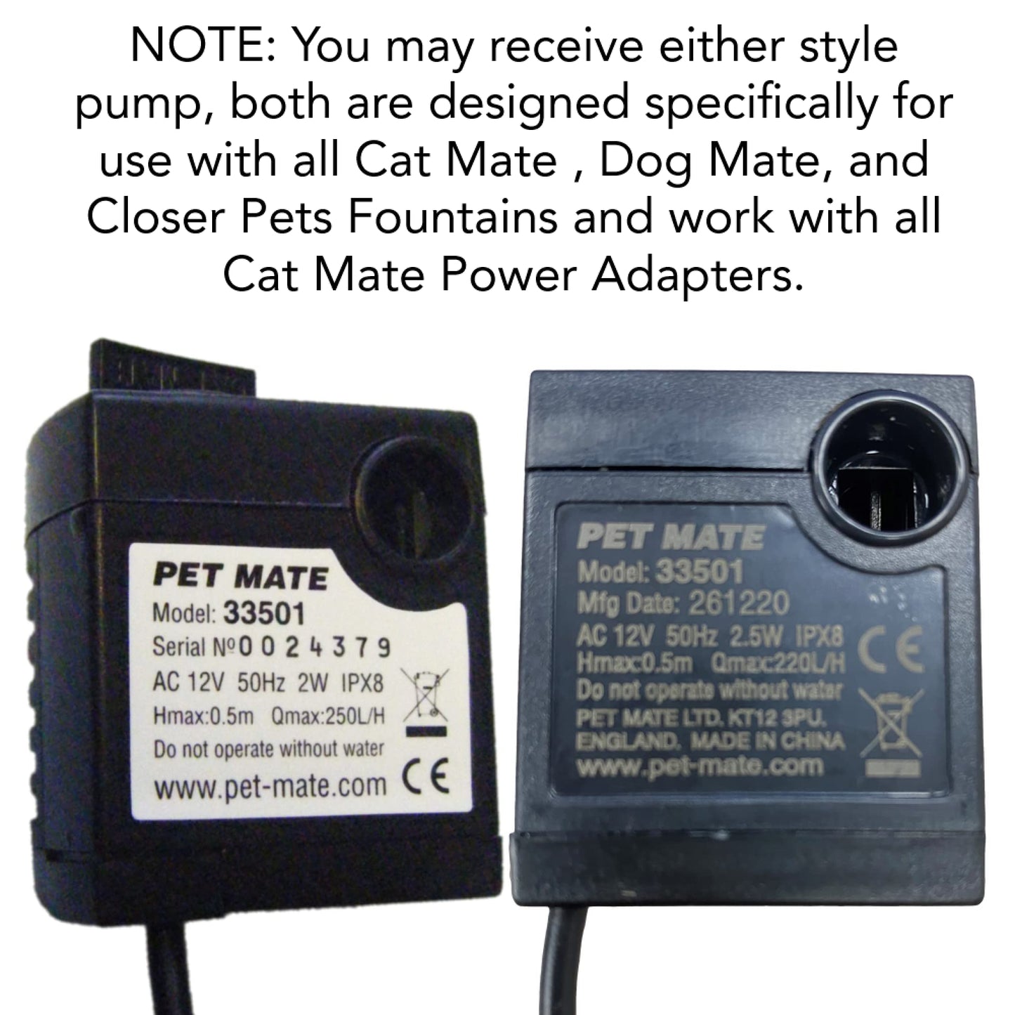 Cat Mate Bomba de repuesto y adaptador de corriente para todas las fuentes Cat Mate y Dog Mate de Estados Unidos